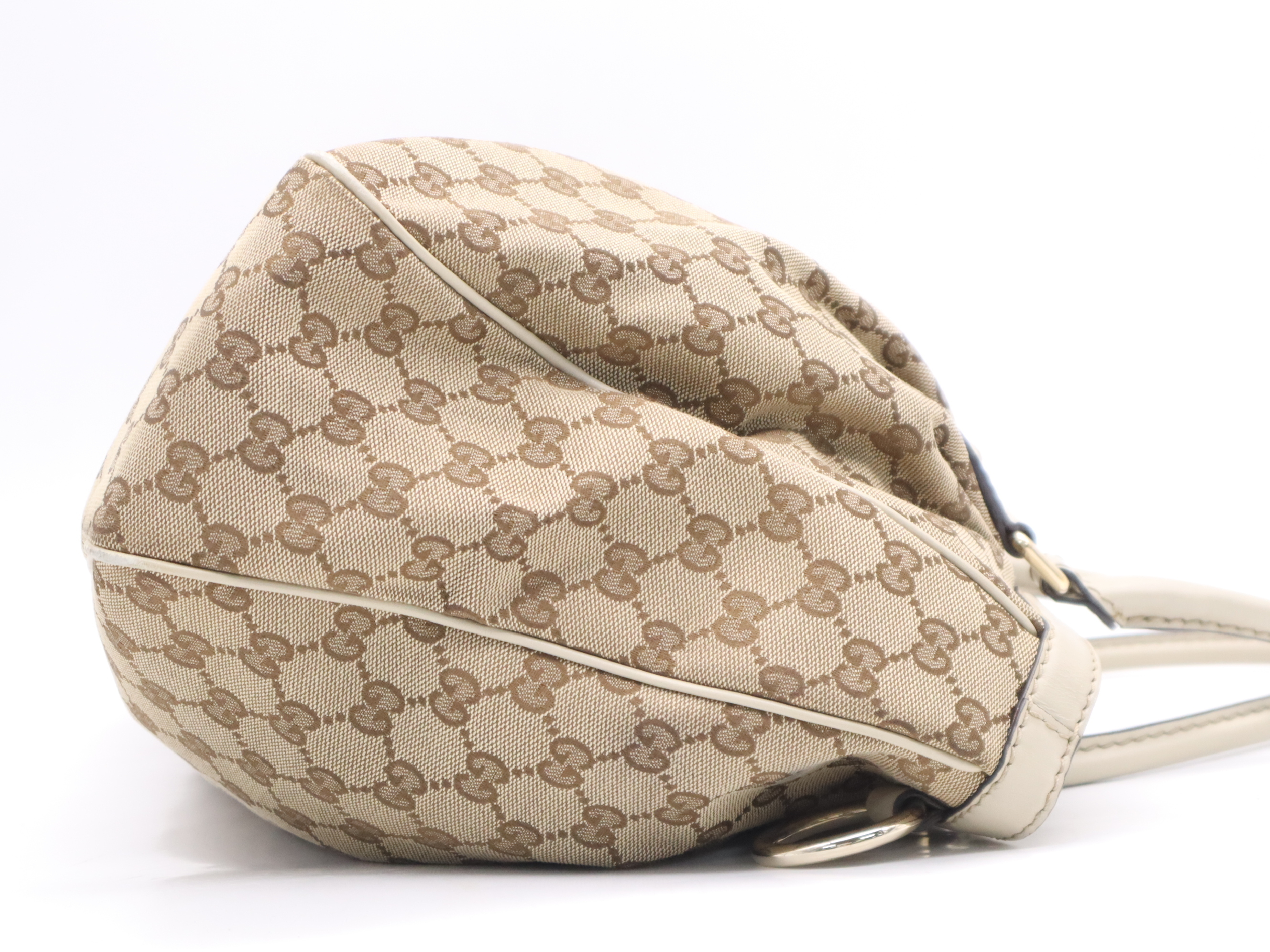 296835 Canvas x Leather GG Canvas Sukey Tote Bag Beige Gold Hardware with Charm — view 5