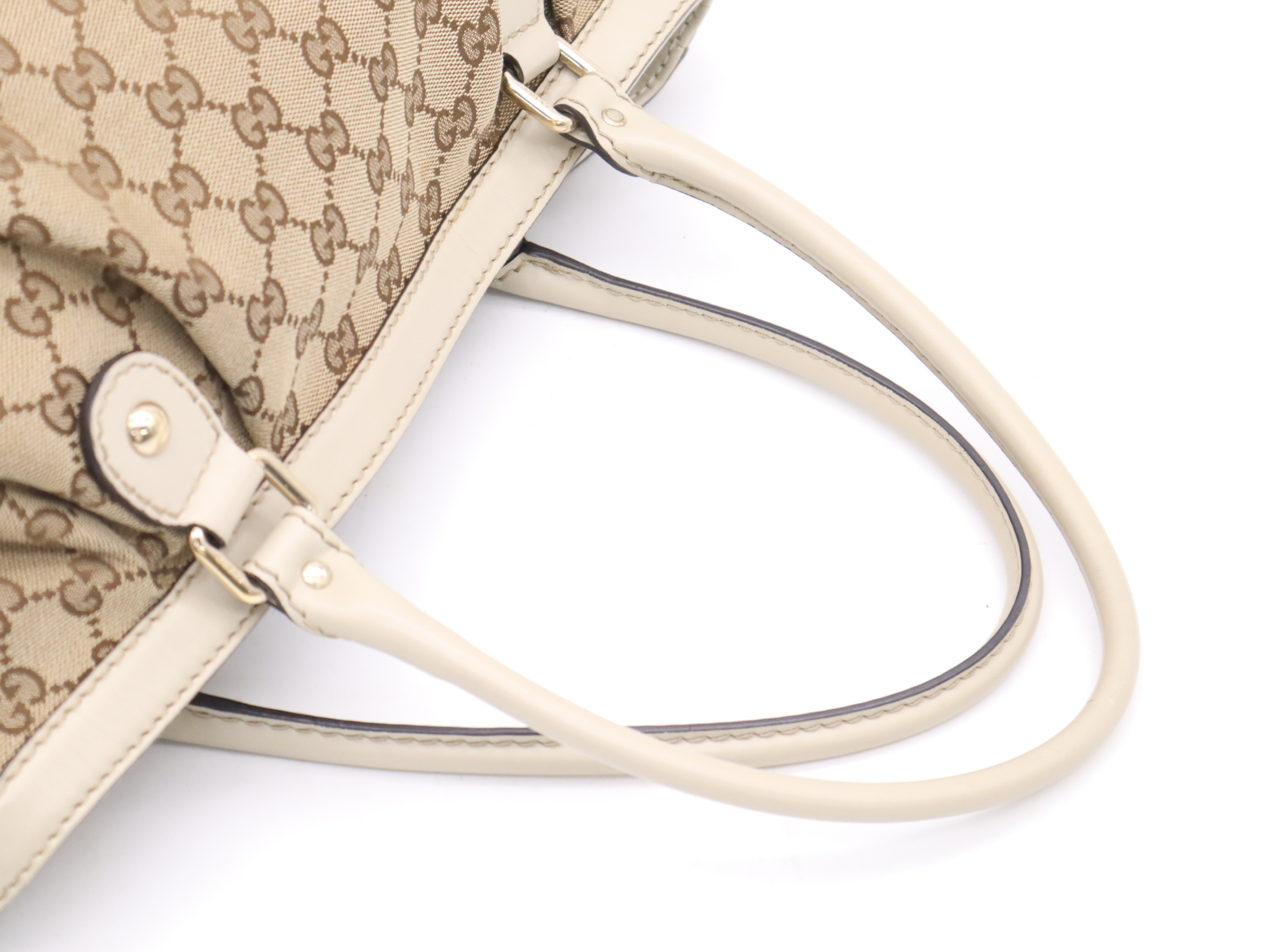 296835 Canvas x Leather GG Canvas Sukey Tote Bag Beige Gold Hardware with Charm — view 6