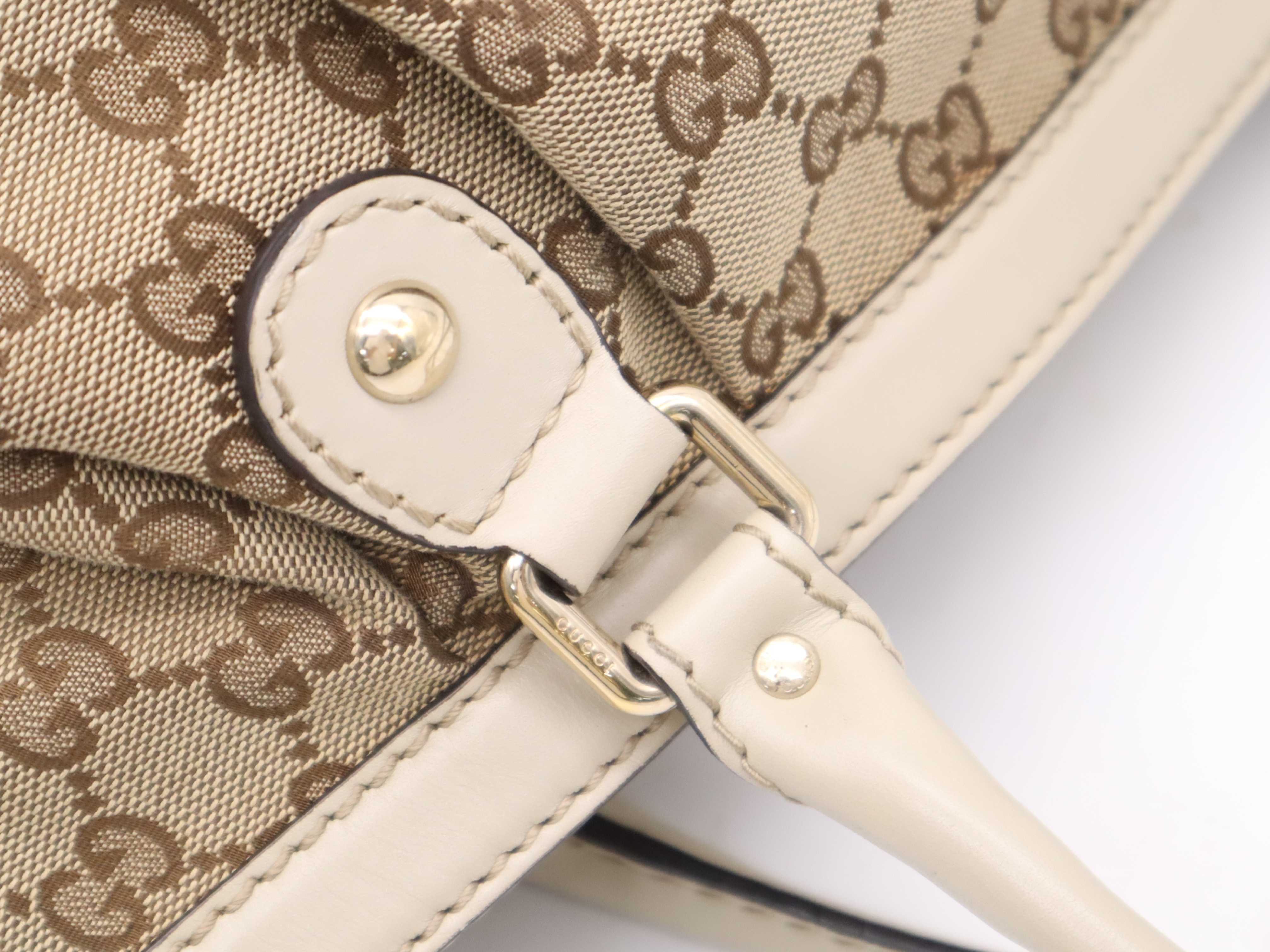 296835 Canvas x Leather GG Canvas Sukey Tote Bag Beige Gold Hardware with Charm — view 7