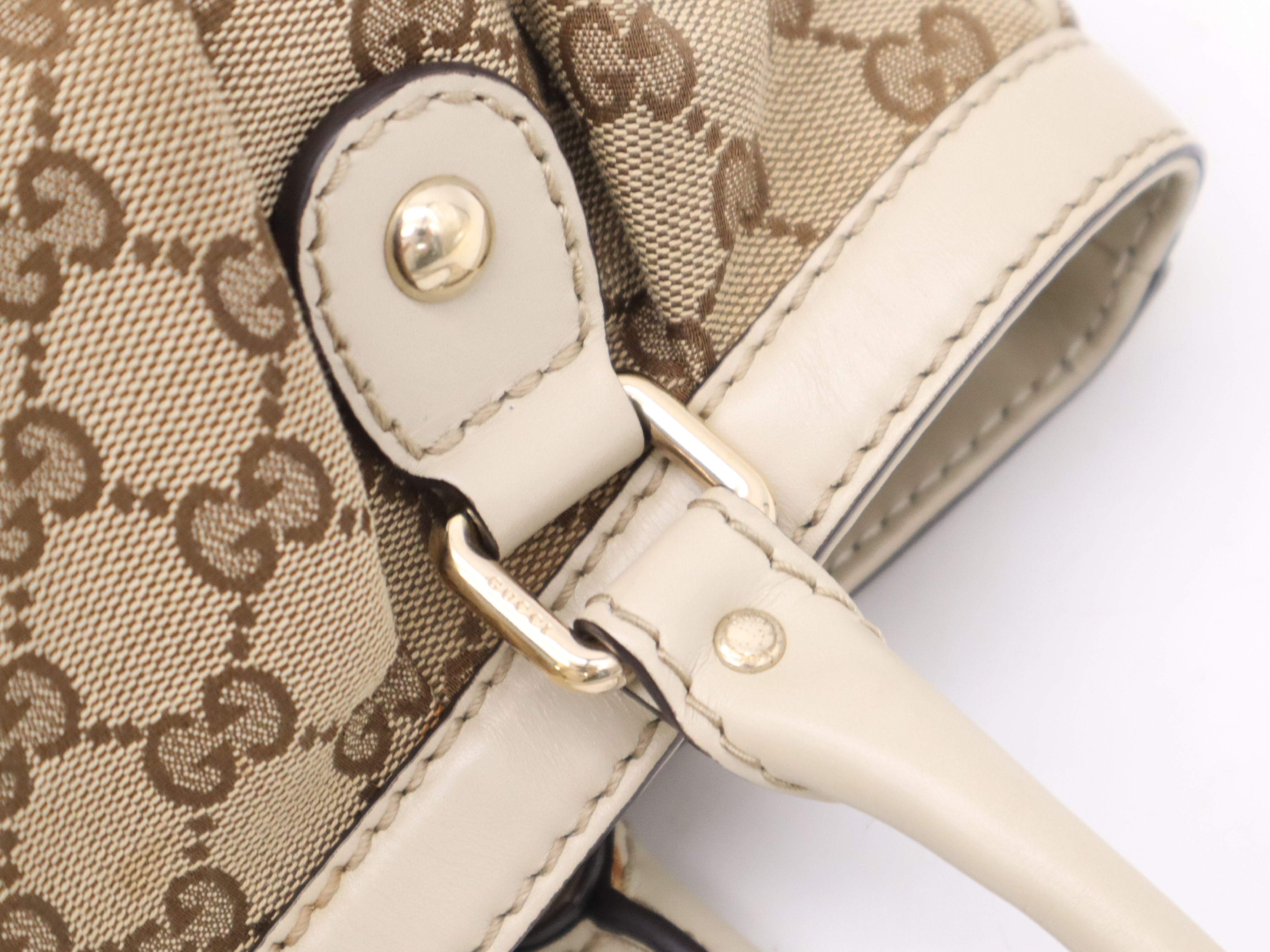 296835 Canvas x Leather GG Canvas Sukey Tote Bag Beige Gold Hardware with Charm — view 8