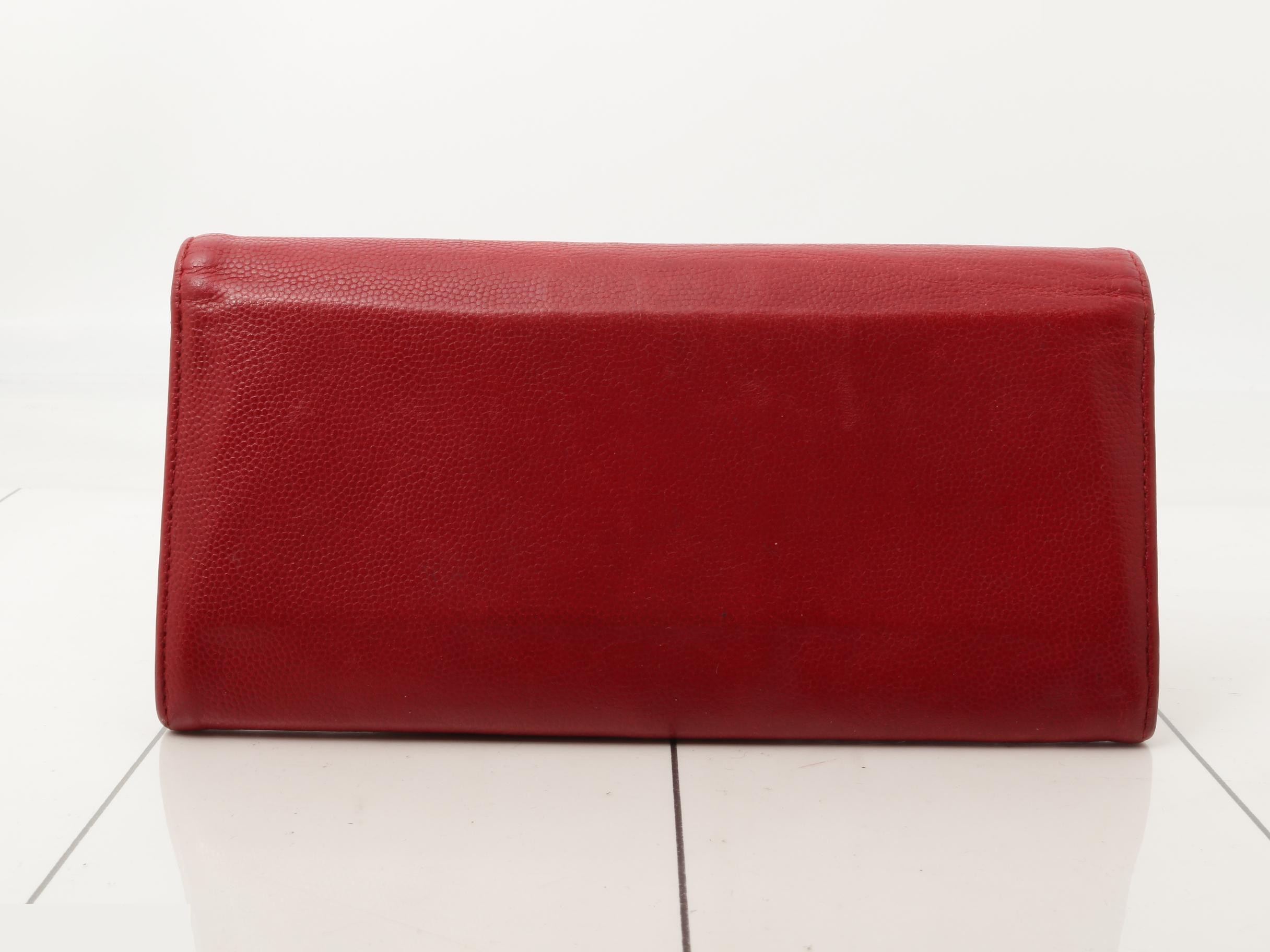 Coco Mark Caviar Skin Flap Long Wallet, Red, Silver Hardware — view 2