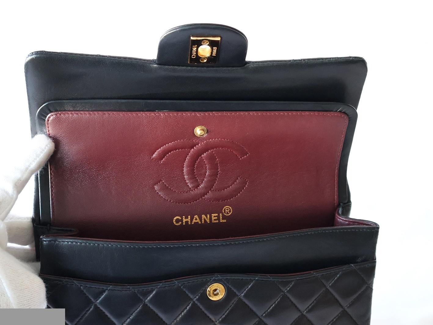 Matelassé 23 Lambskin Double Flap Double Chain Shoulder Bag, Black — view 11