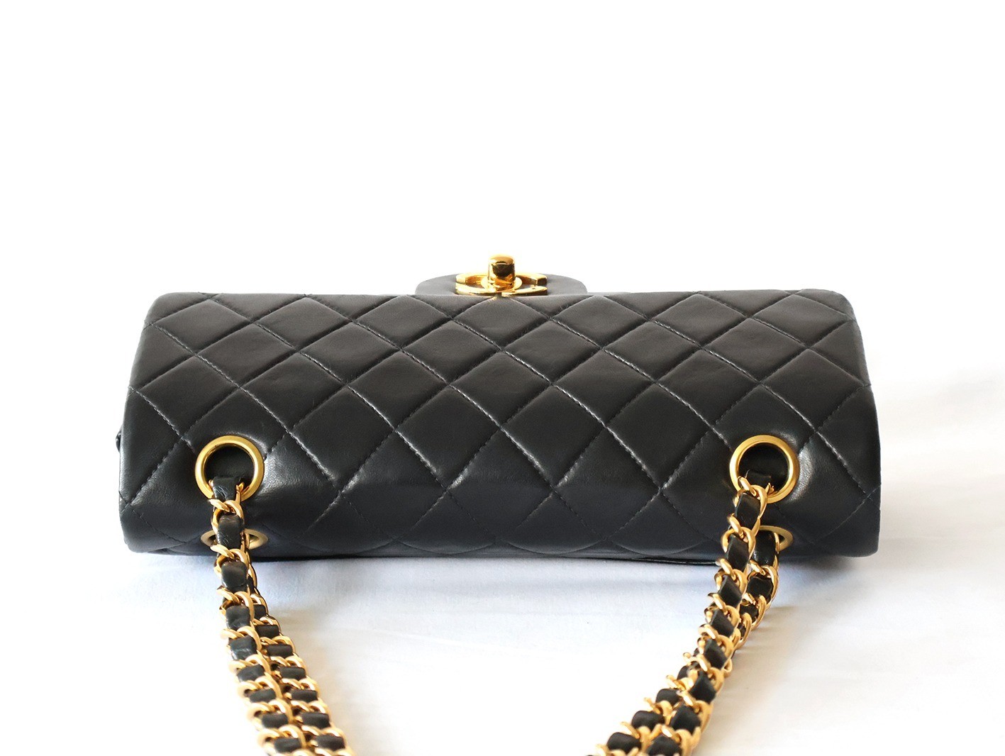 Matelassé 23 Lambskin Double Flap Double Chain Shoulder Bag, Black — view 7