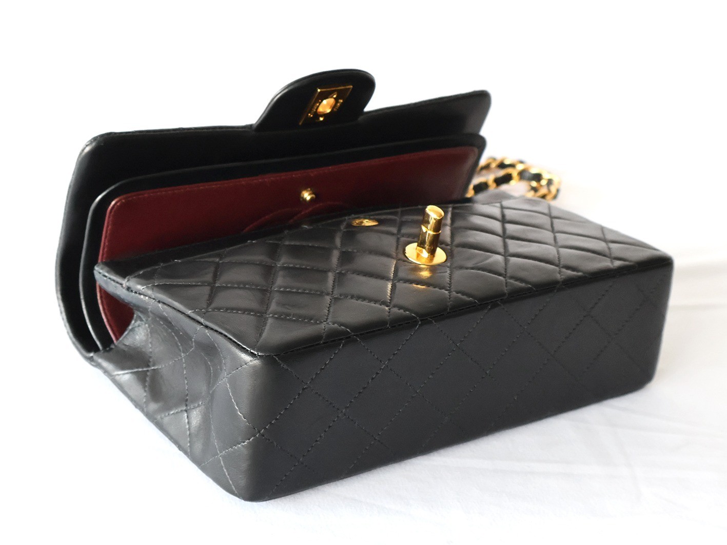 Matelassé 23 Lambskin Double Flap Double Chain Shoulder Bag, Black — view 8