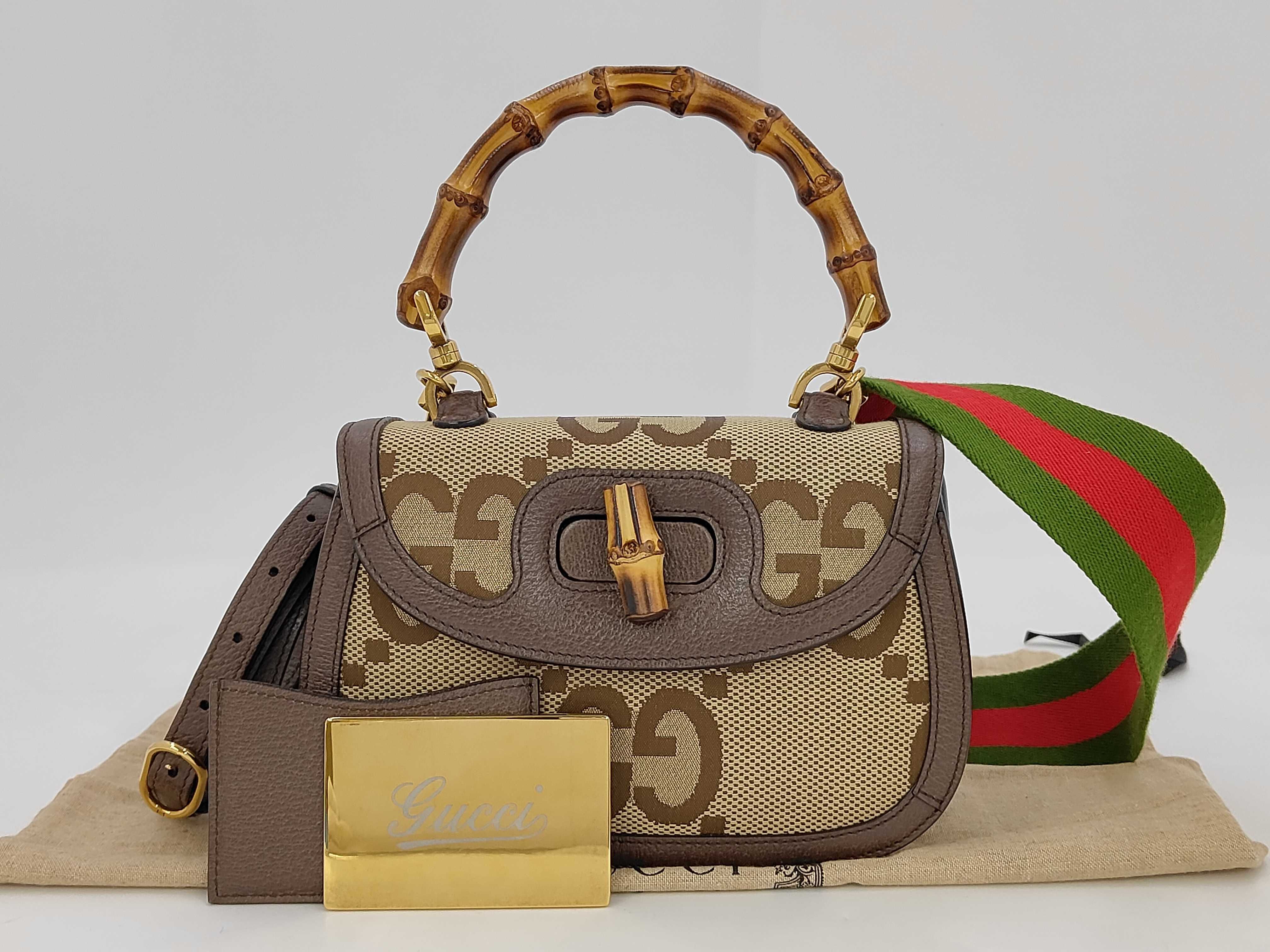 GG Bamboo 2-Way Handbag, Jumbo GG, with 2 Shoulder Straps, Brown Handbag