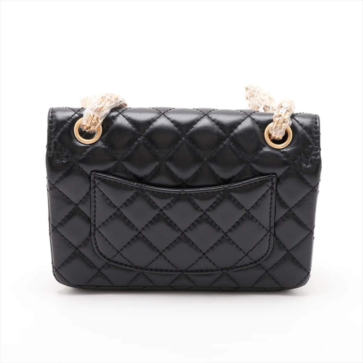Matelassé 2.55 Mini Leather Single Flap Double Chain Bag, Black with Gold and Silver Hardware, PCJCUKX3, Random Plate, AS0874 — view 2