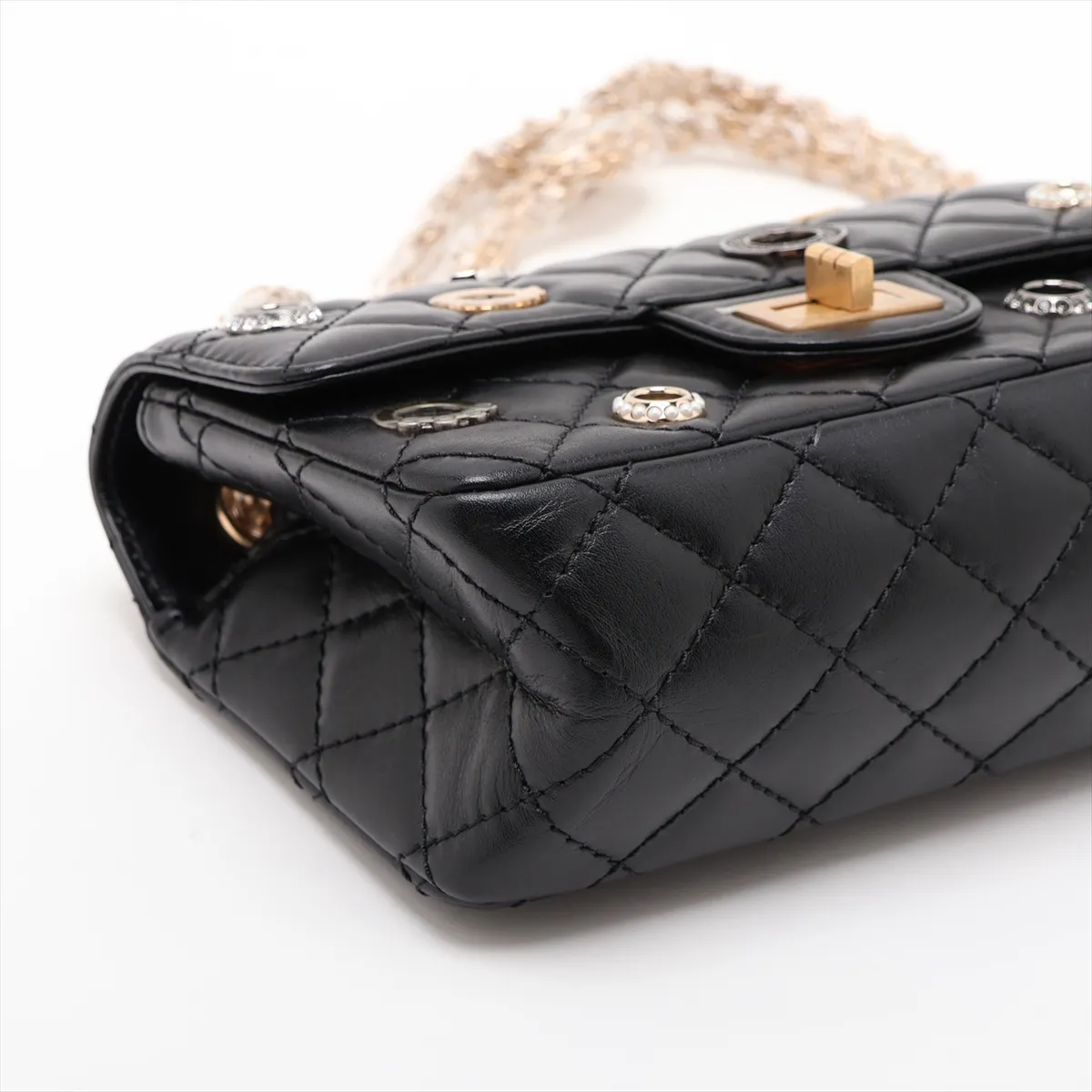 Matelassé 2.55 Mini Leather Single Flap Double Chain Bag, Black with Gold and Silver Hardware, PCJCUKX3, Random Plate, AS0874 — view 4