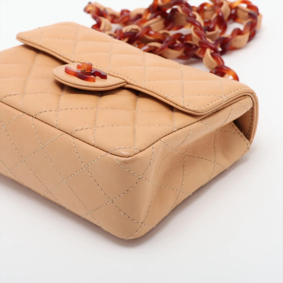 Mini Matelassé Lambskin Chain Shoulder Bag, Tortoiseshell Beige with Gold Hardware, 4842570, Series 4 — view 3