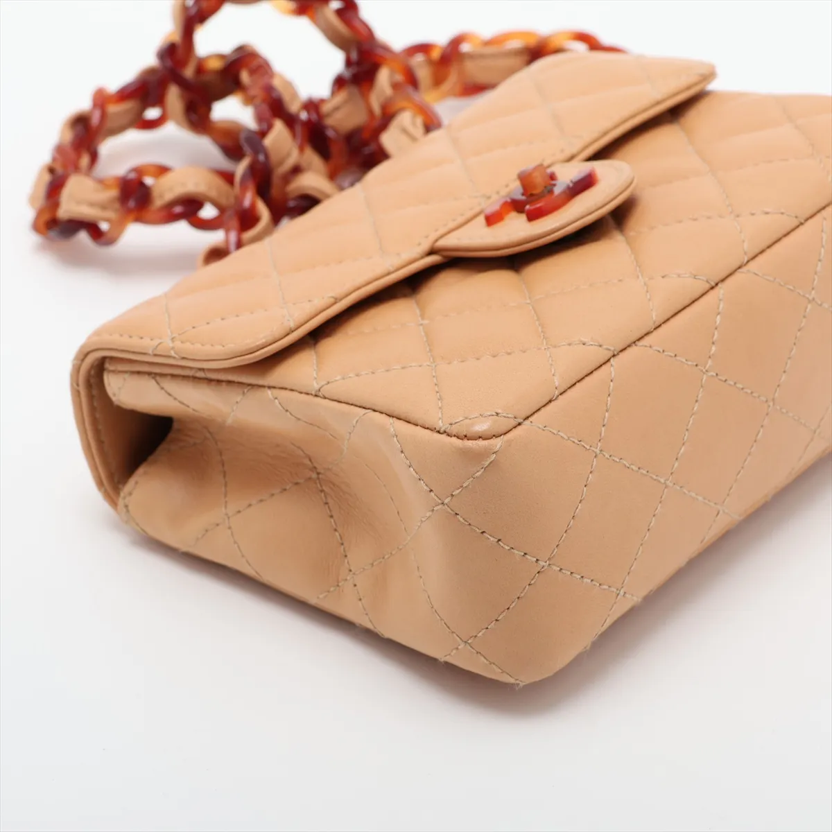 Mini Matelassé Lambskin Chain Shoulder Bag, Tortoiseshell Beige with Gold Hardware, 4842570, Series 4 — view 4
