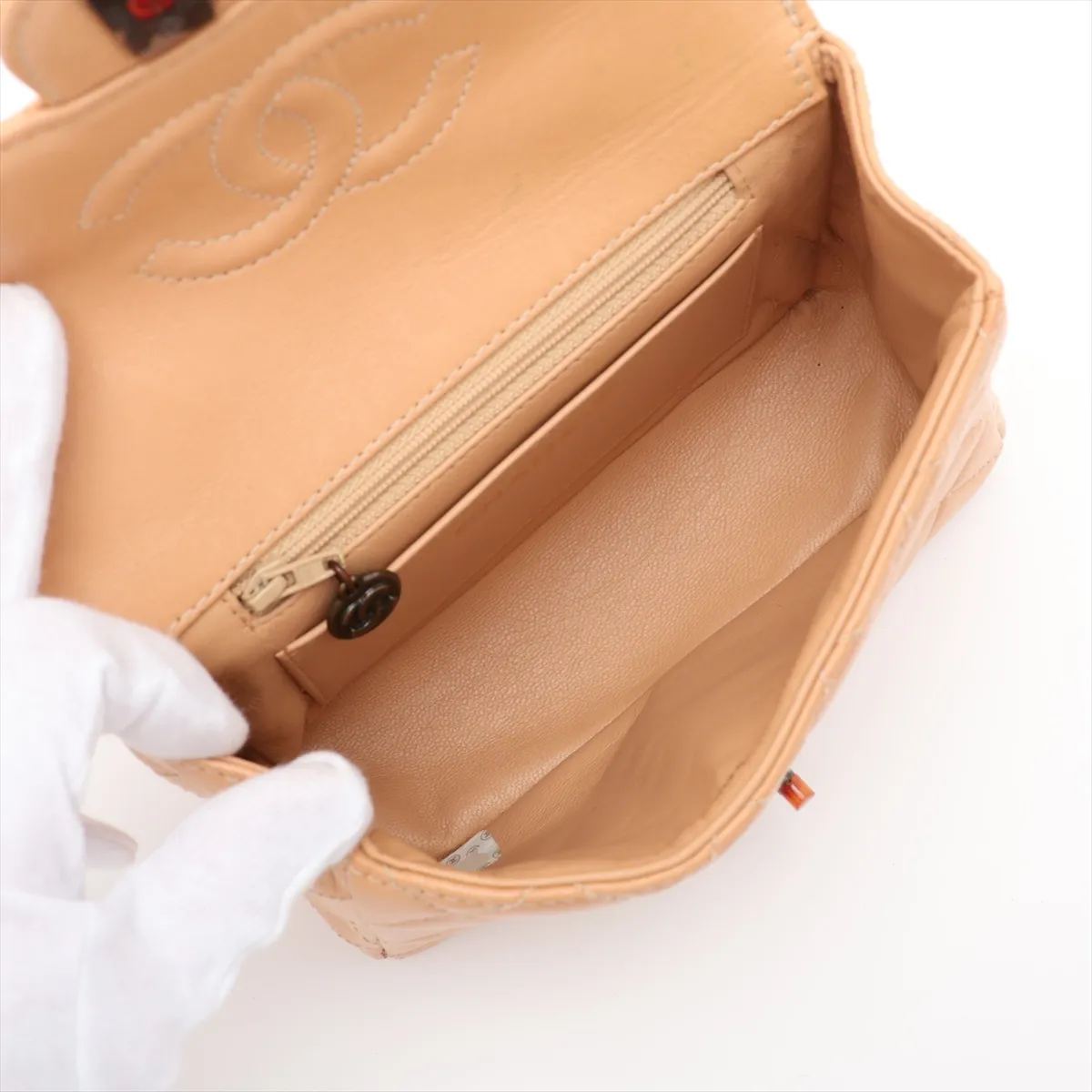 Mini Matelassé Lambskin Chain Shoulder Bag, Tortoiseshell Beige with Gold Hardware, 4842570, Series 4 — view 6