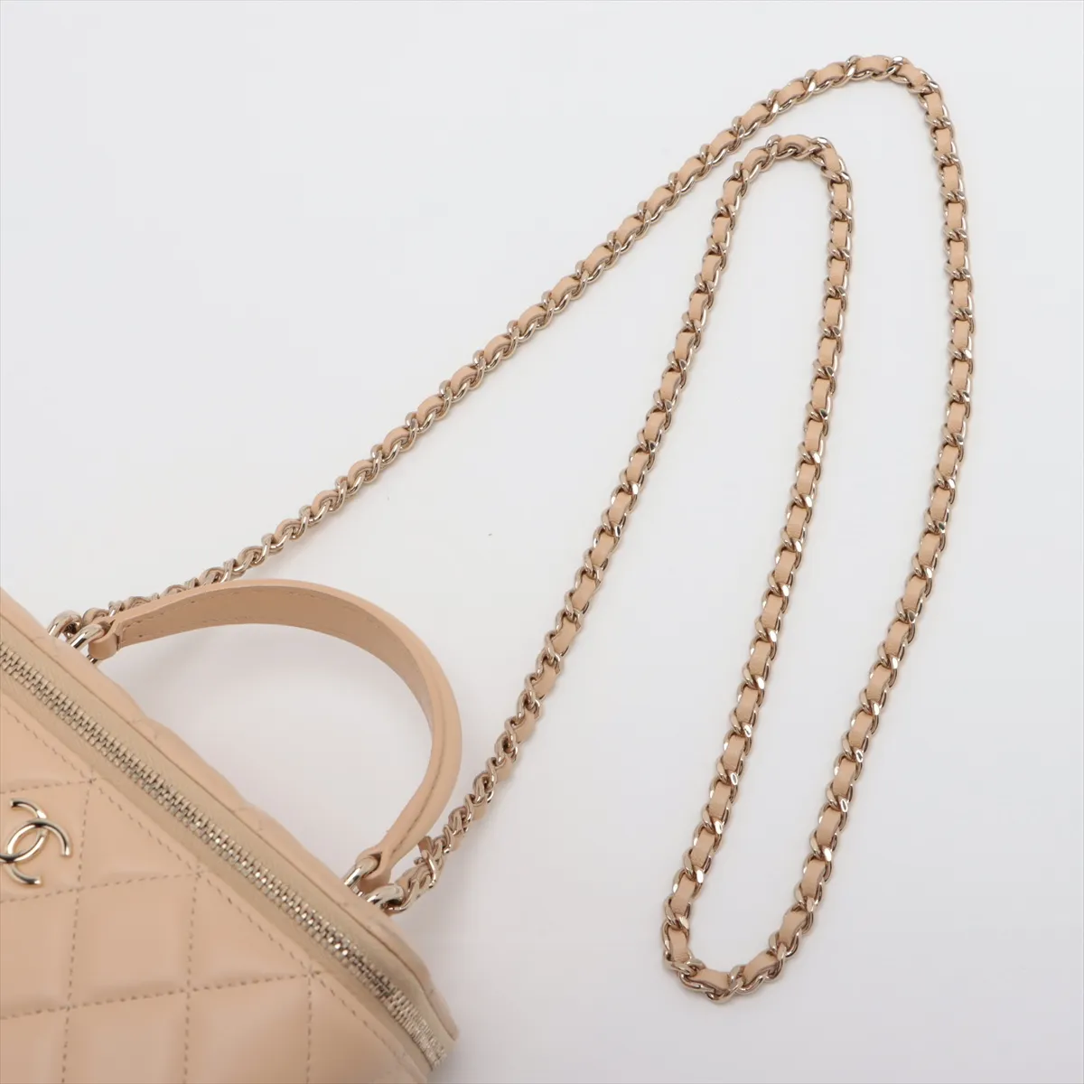 Matelasse Lambskin Chain Shoulder Bag Vanity Beige Gold Hardware T5A0232C Random Serial — view 7