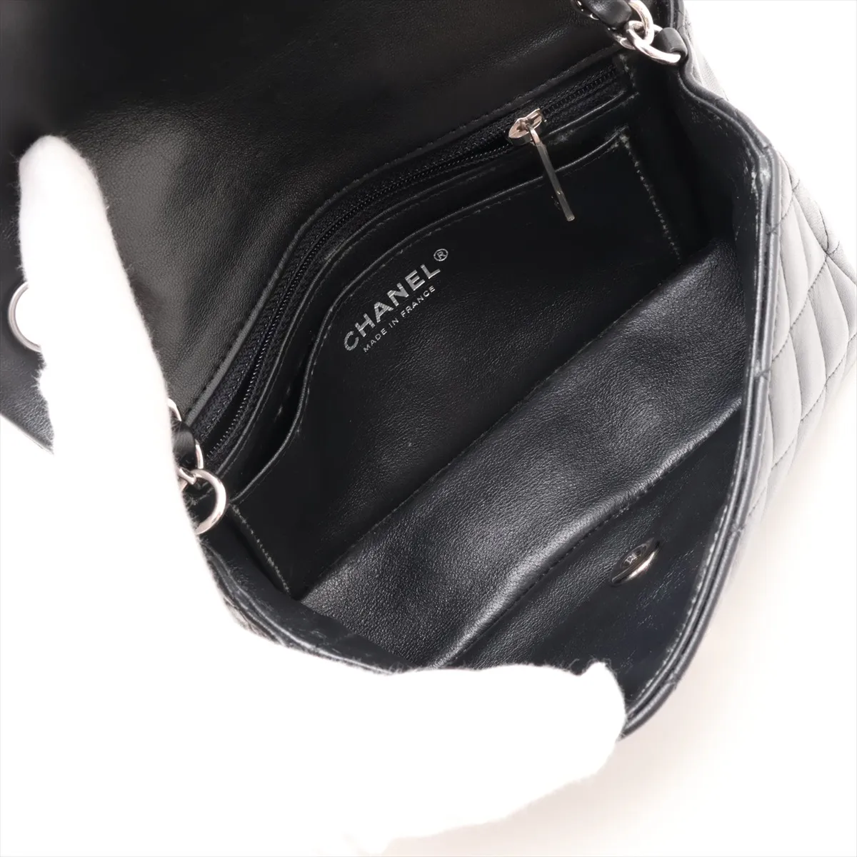 Mini Matelassé 20 Lambskin Single Flap Single Chain Bag, Black with Silver Hardware, 27125988, Serial Number 27, A69900 — view 6