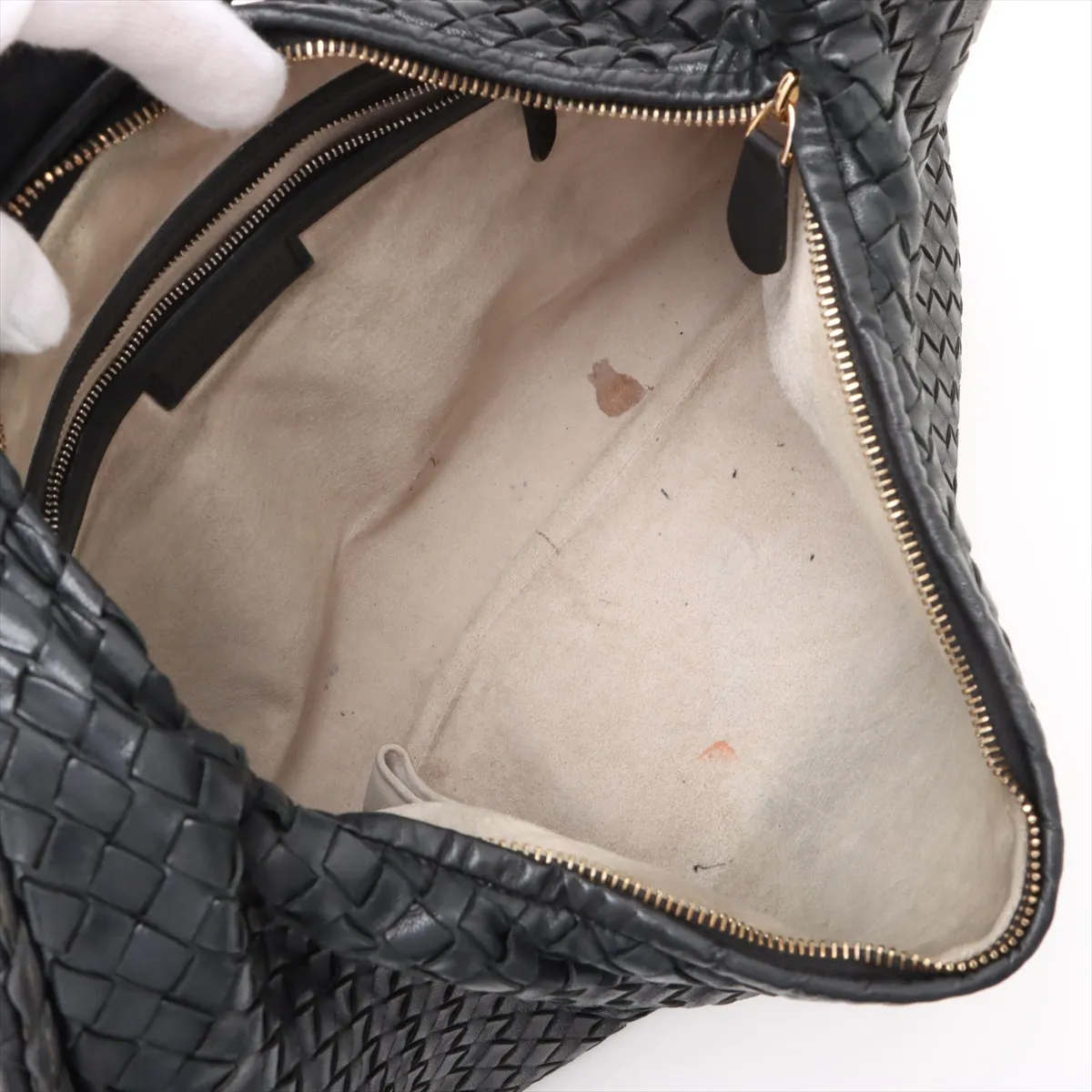 Intrecciato Hobo Leather Shoulder Bag Brown 115654 with Mirror — view 7