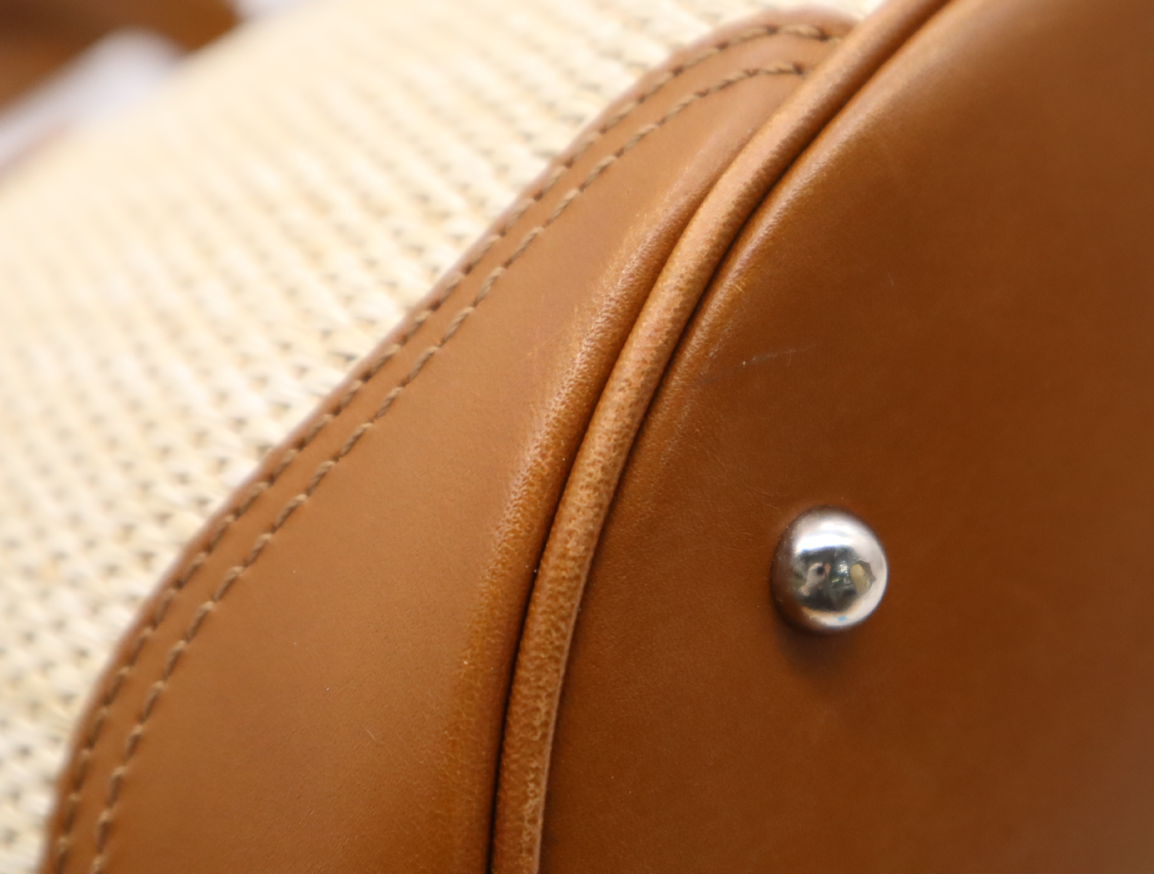 Raffia/Leather Logo Straw Bag, Beige/Brown Handbag — view 7
