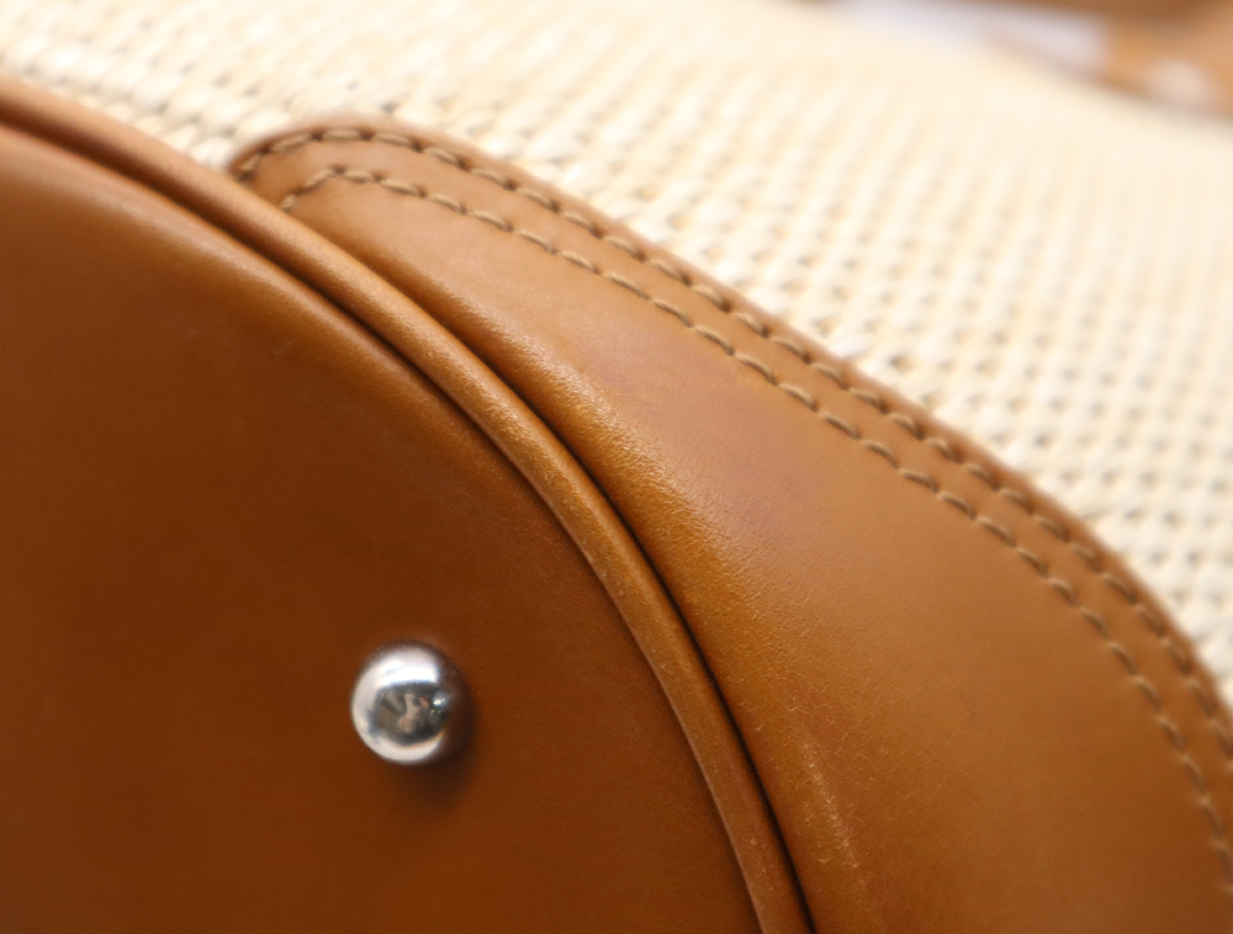 Raffia/Leather Logo Straw Bag, Beige/Brown Handbag — view 8