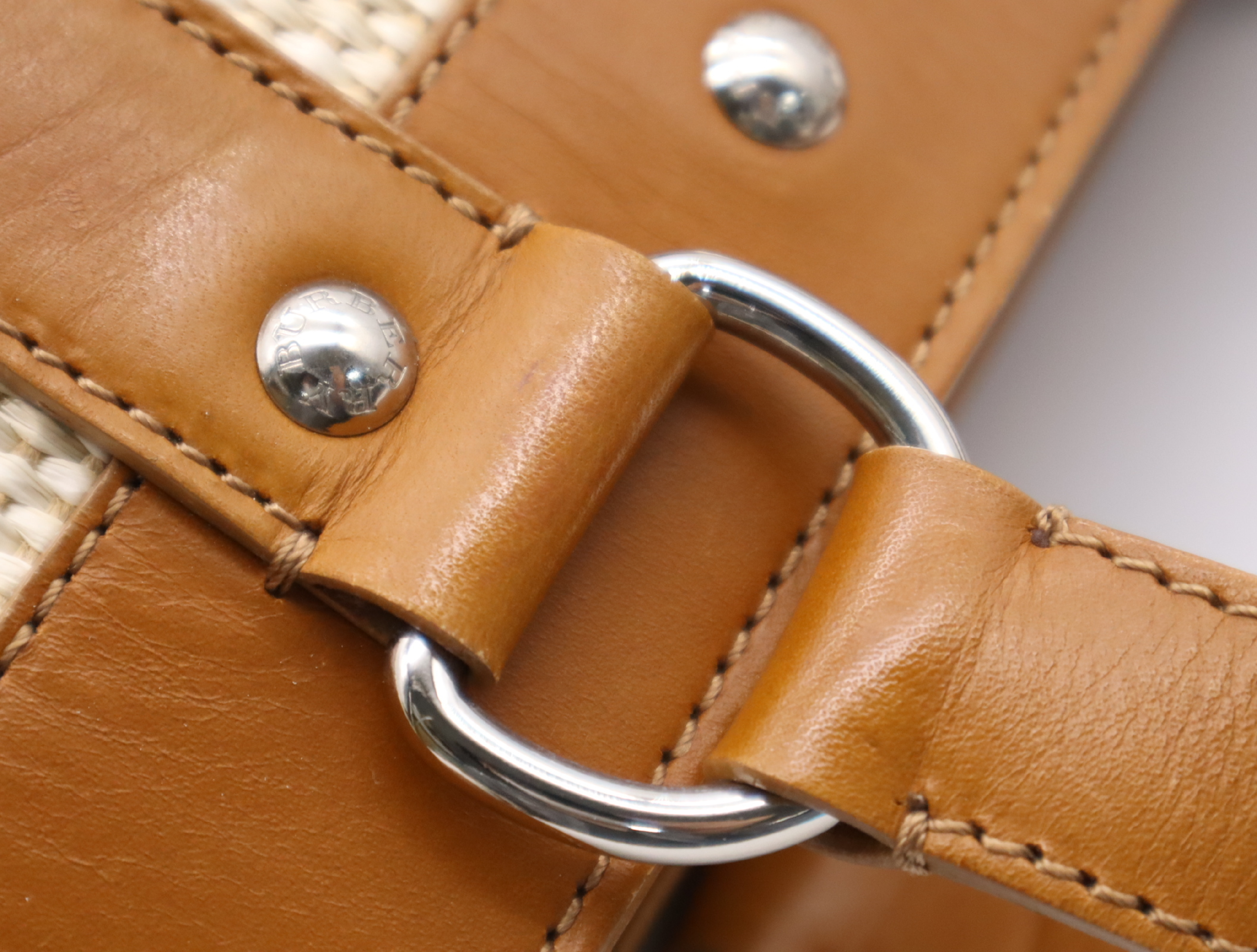 Raffia/Leather Logo Straw Bag, Beige/Brown Handbag — view 10