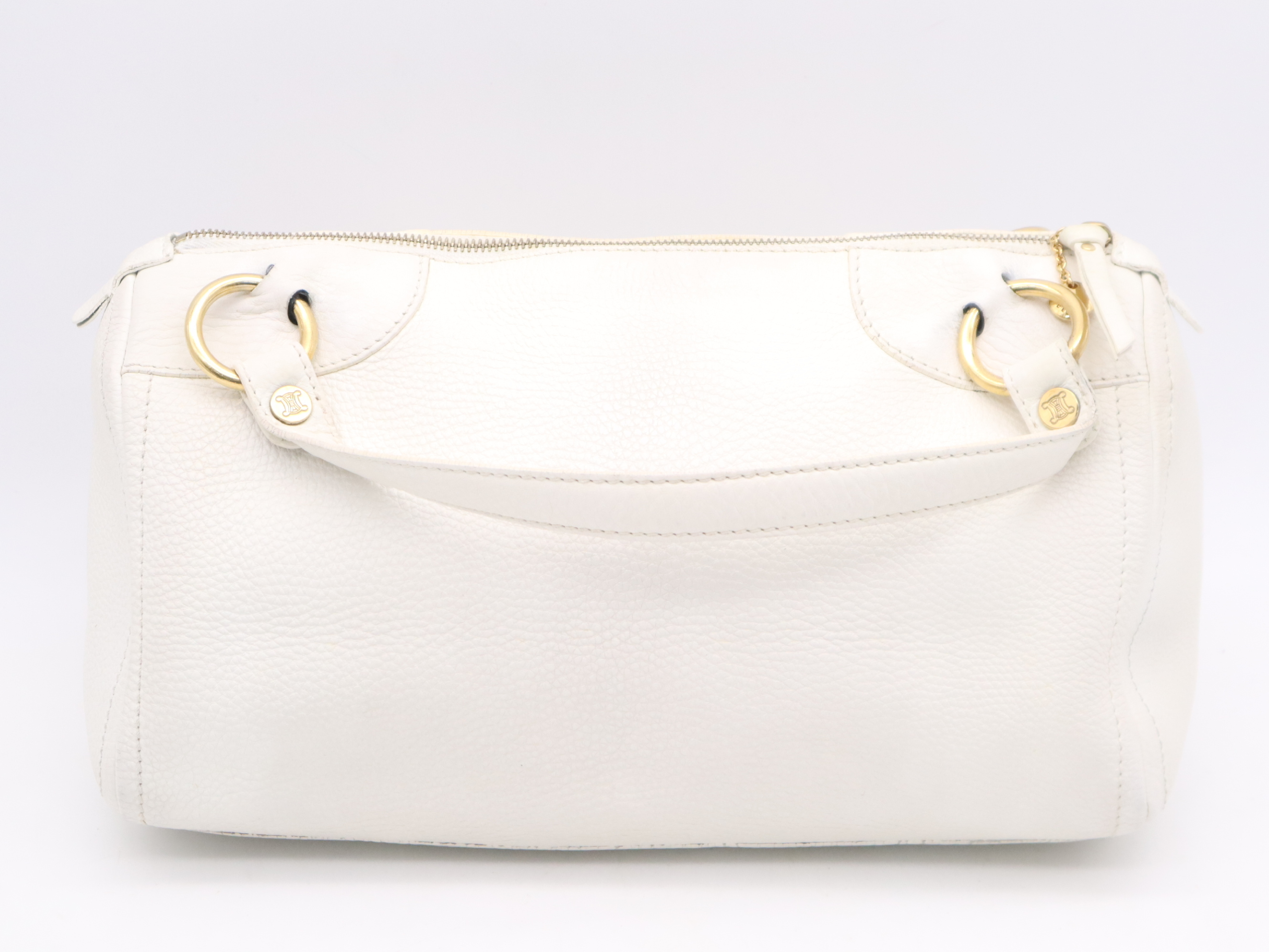 Leather Mini Boston Bag with White Leather, Gold Hardware, and Card Holder — view 2