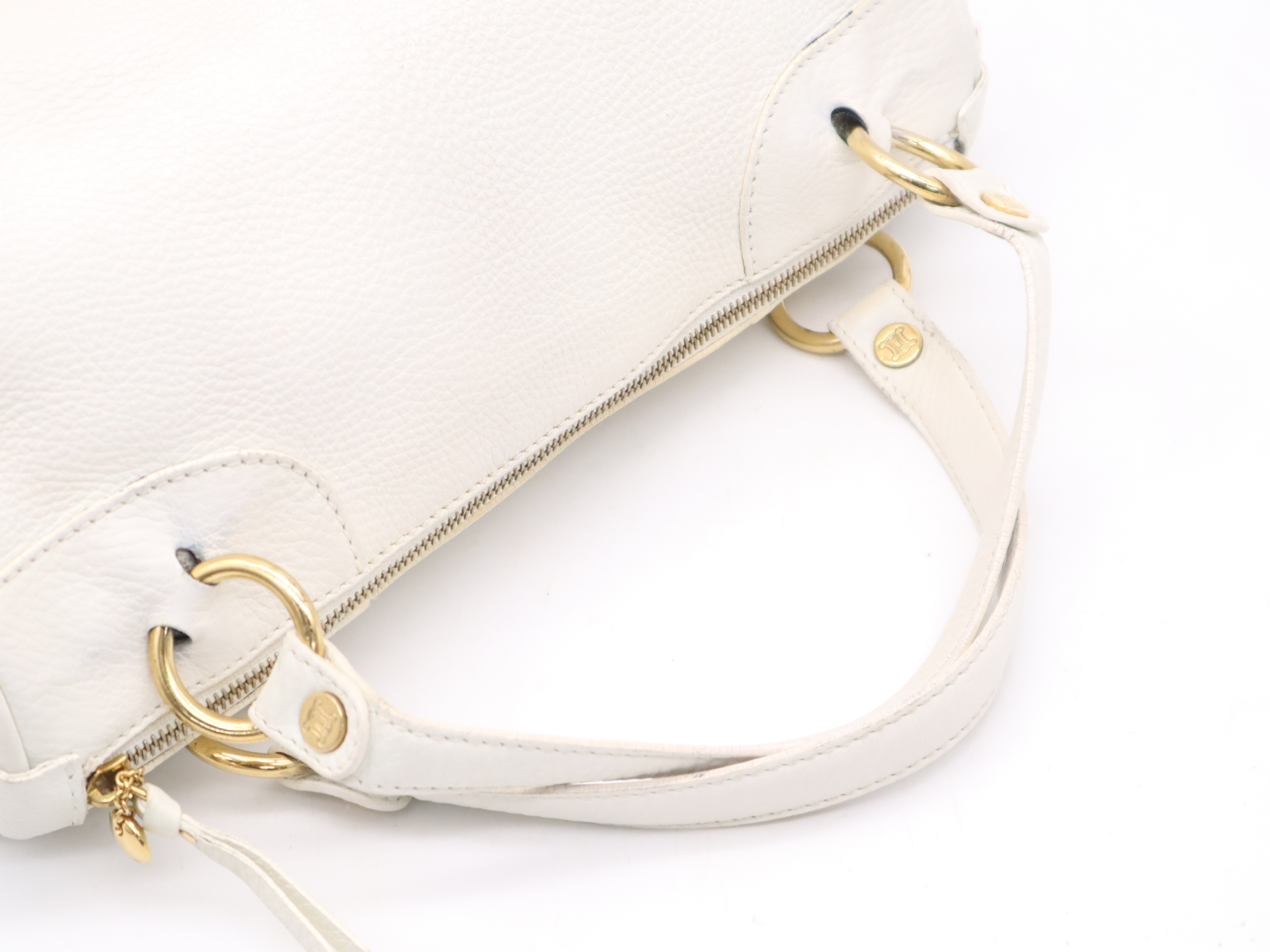 Leather Mini Boston Bag with White Leather, Gold Hardware, and Card Holder — view 6