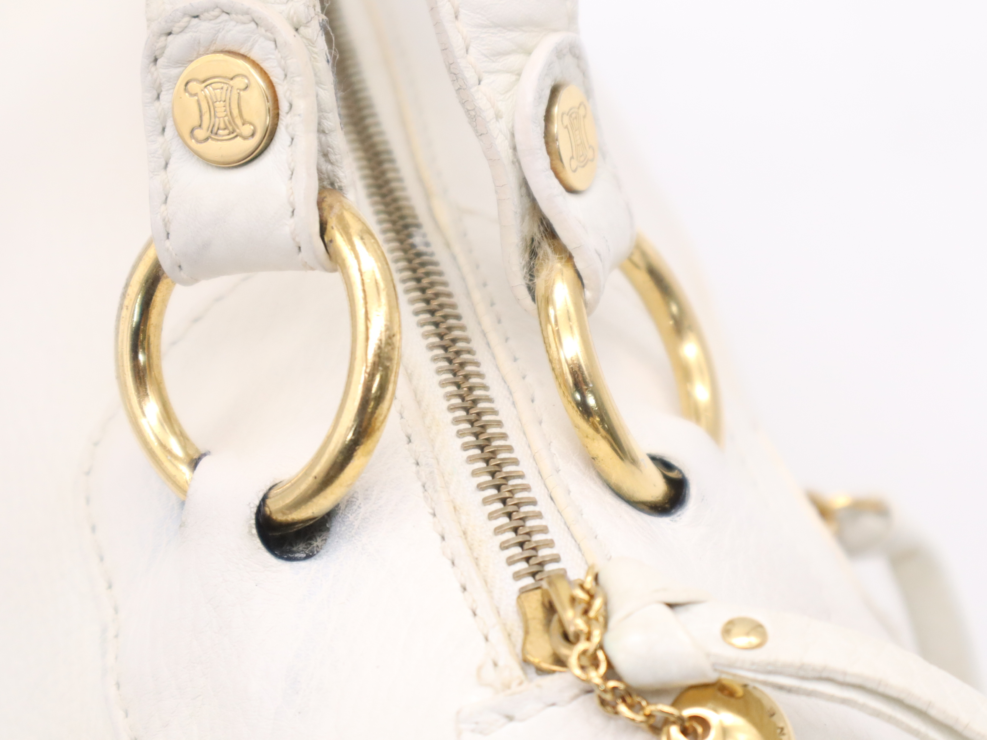 Leather Mini Boston Bag with White Leather, Gold Hardware, and Card Holder — view 7