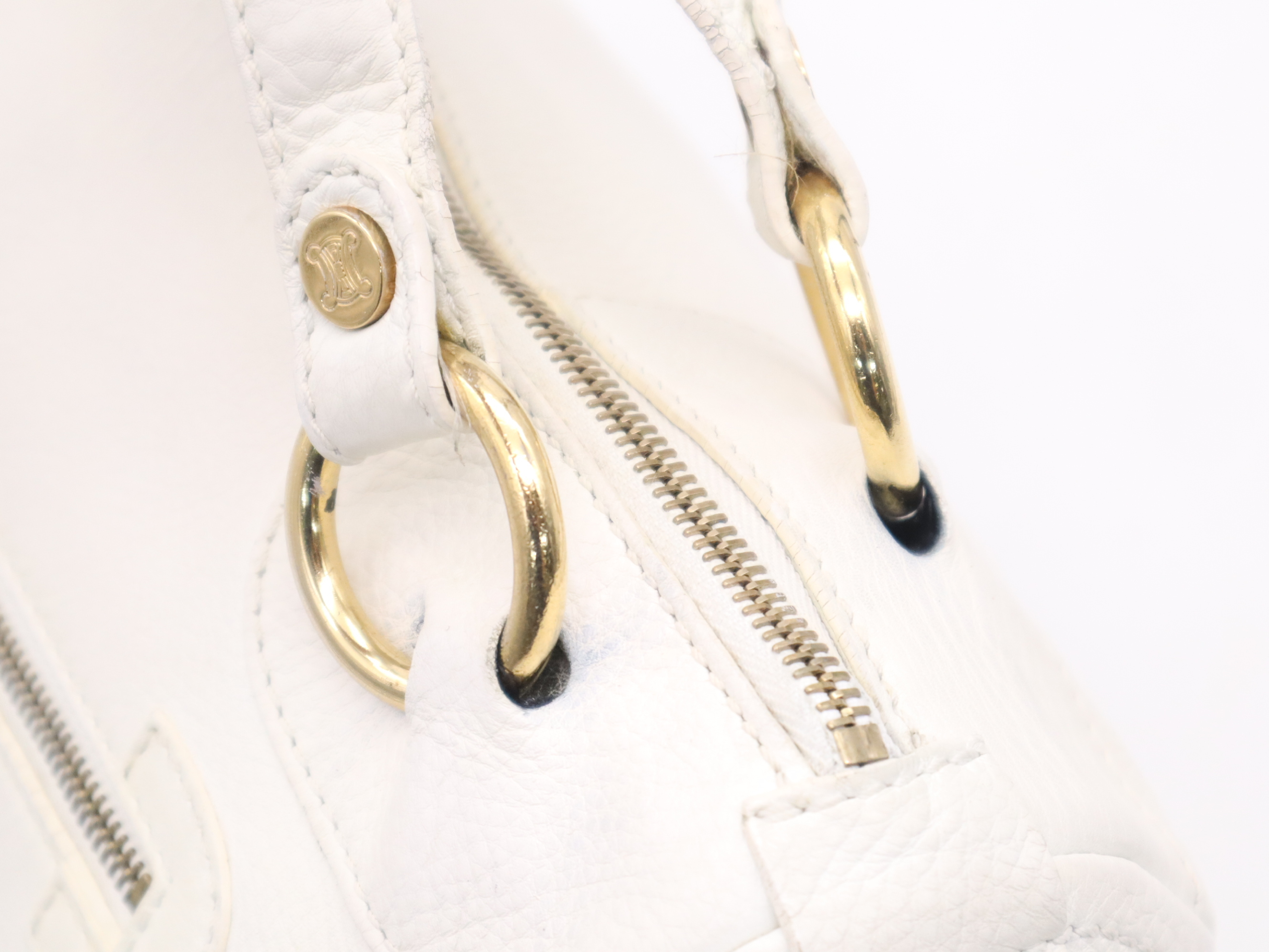 Leather Mini Boston Bag with White Leather, Gold Hardware, and Card Holder — view 8