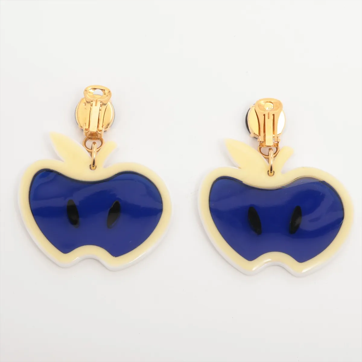 Apple Earrings (Pair) GP x Plastic x Rhinestone Blue x White — view 2