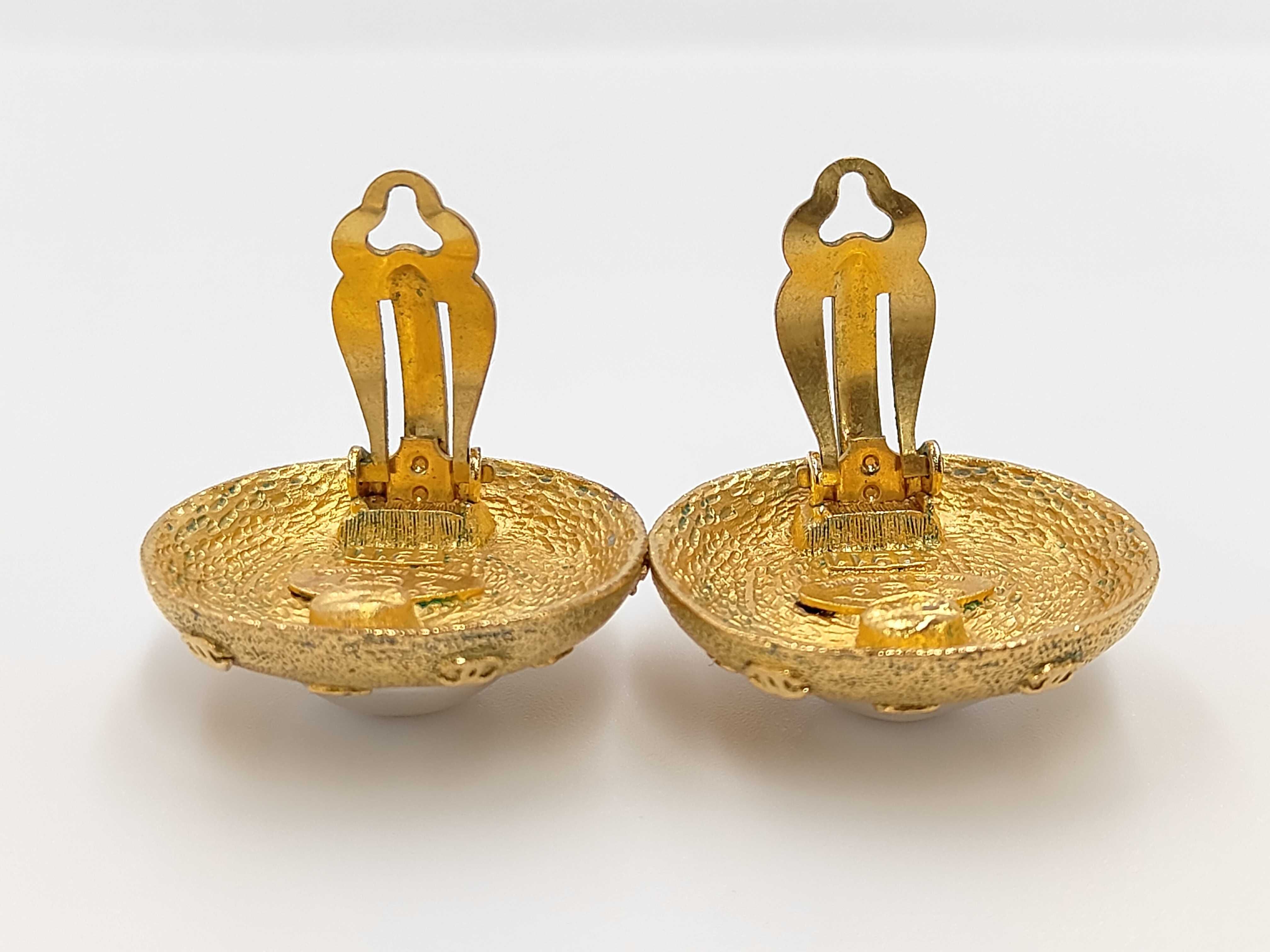 Gold Plated Faux Pearl Vintage Coco Mark Earrings — view 4