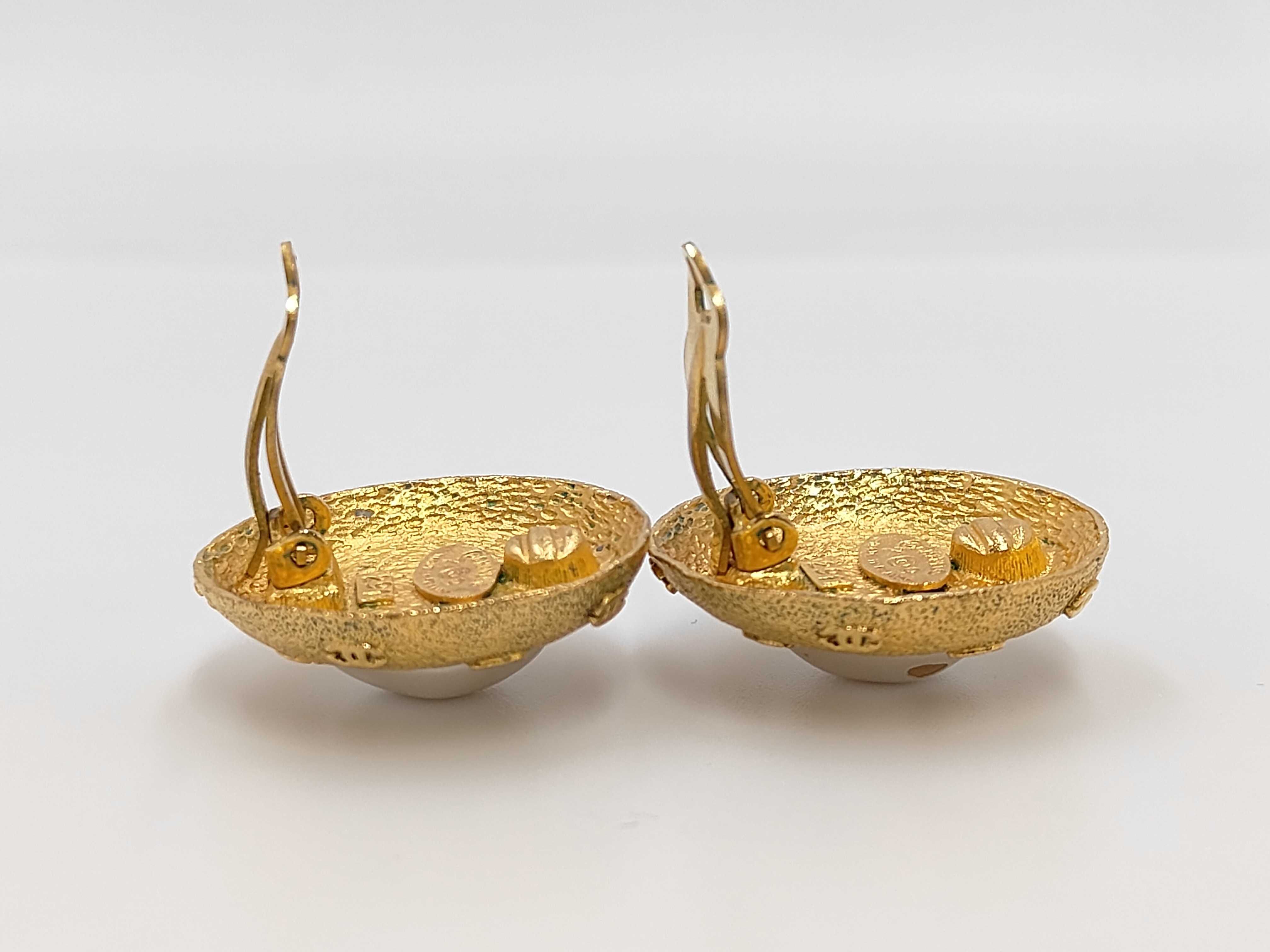 Gold Plated Faux Pearl Vintage Coco Mark Earrings — view 6