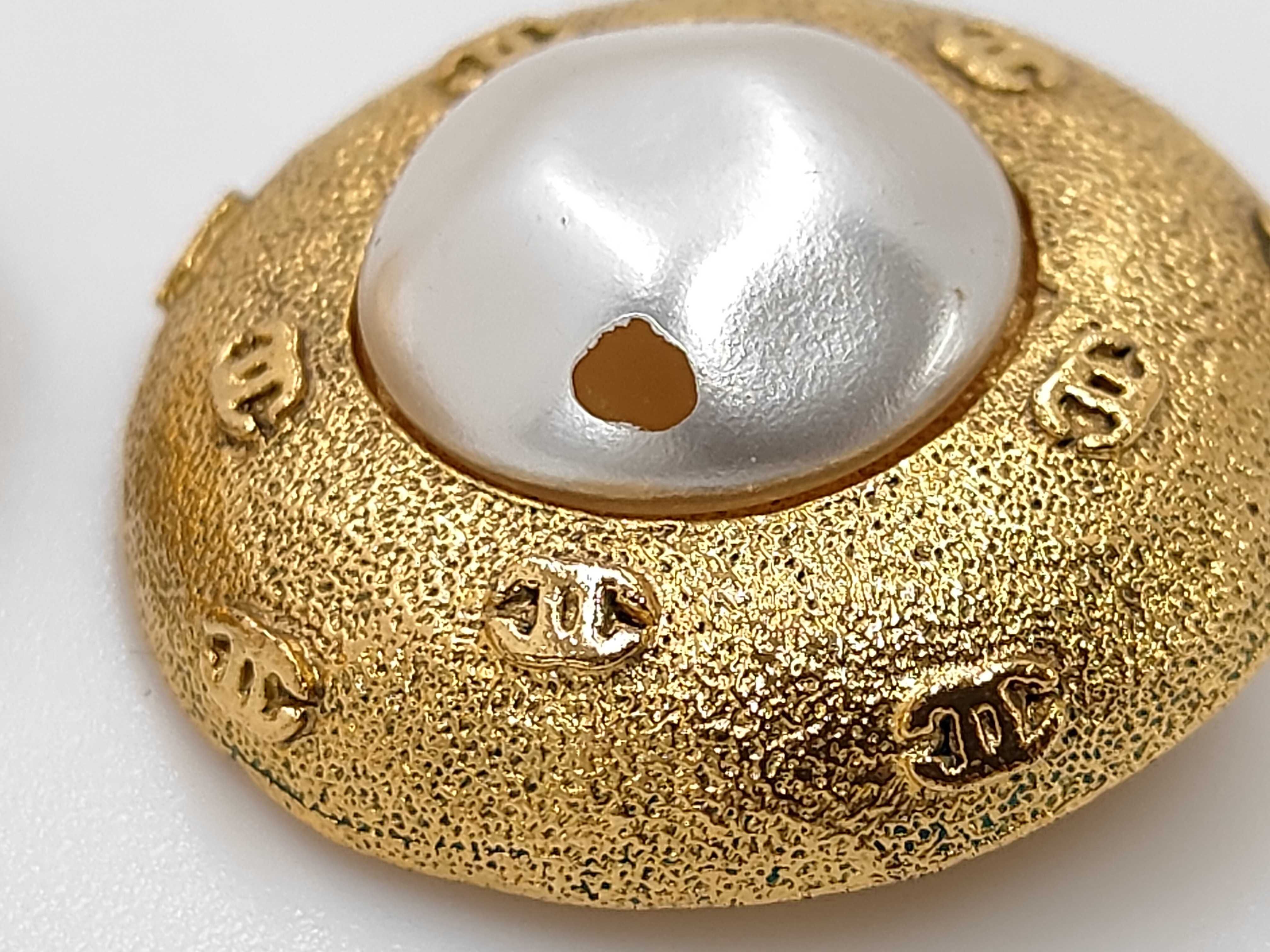 Gold Plated Faux Pearl Vintage Coco Mark Earrings — view 8