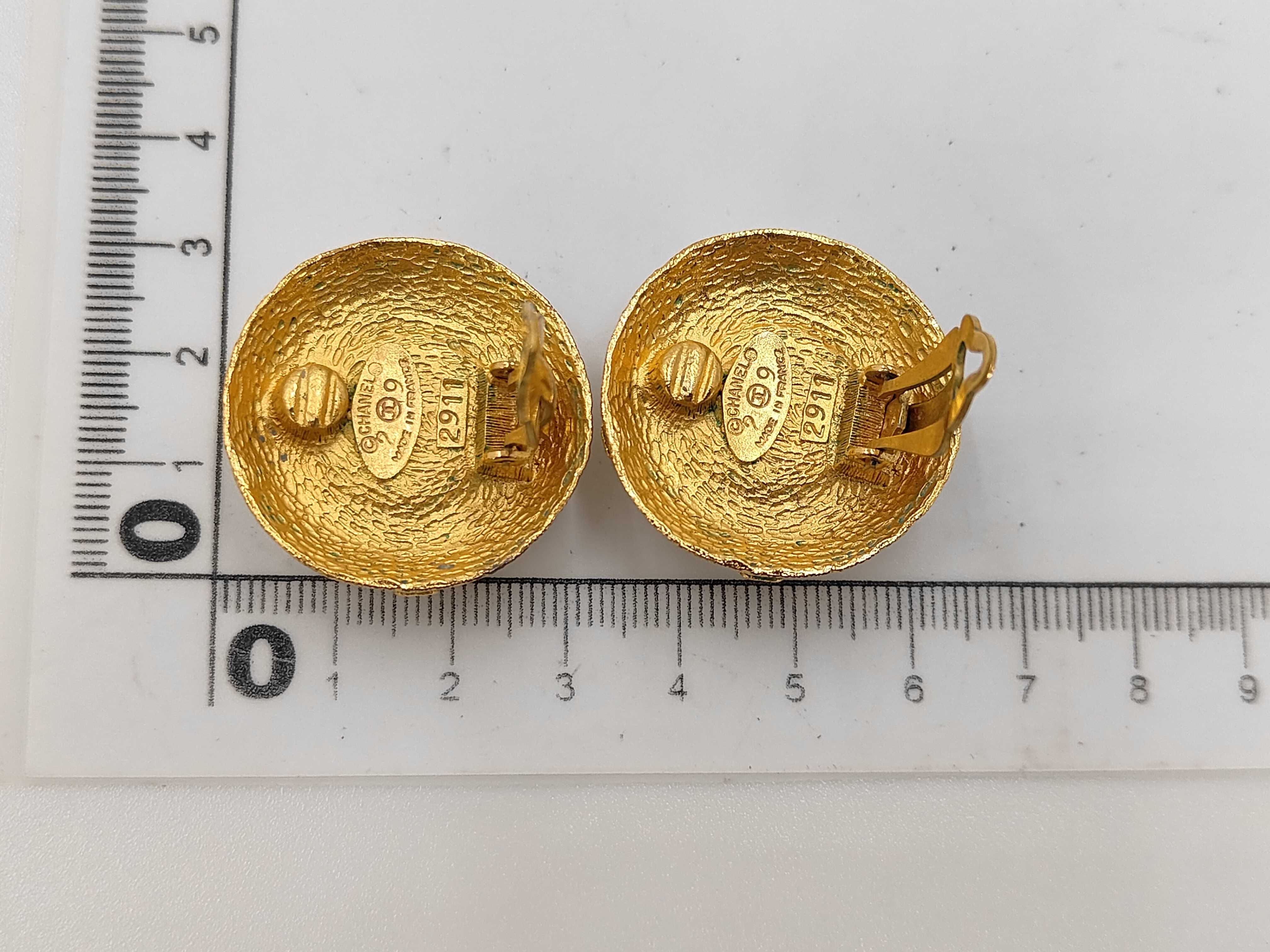 Gold Plated Faux Pearl Vintage Coco Mark Earrings — view 10