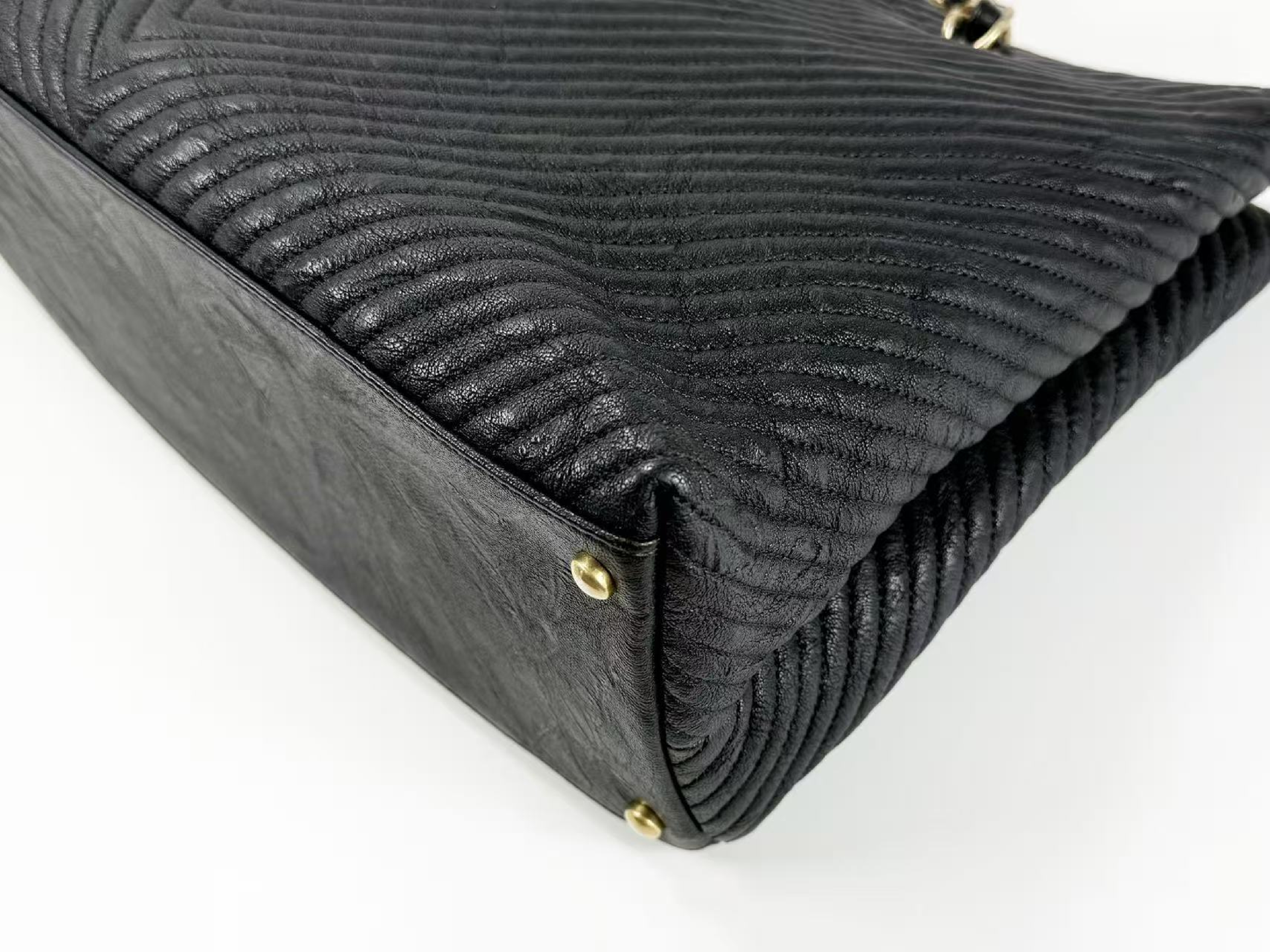 Black Chevron Wrinkled Coco Coin Charm Tote Bag, W35/H23/D15cm (approx.), Serial Number , with Authenticity Card, Dust Bag, and Seal. Vintage Gold Hardware. 21776726 Tote Bag — view 12