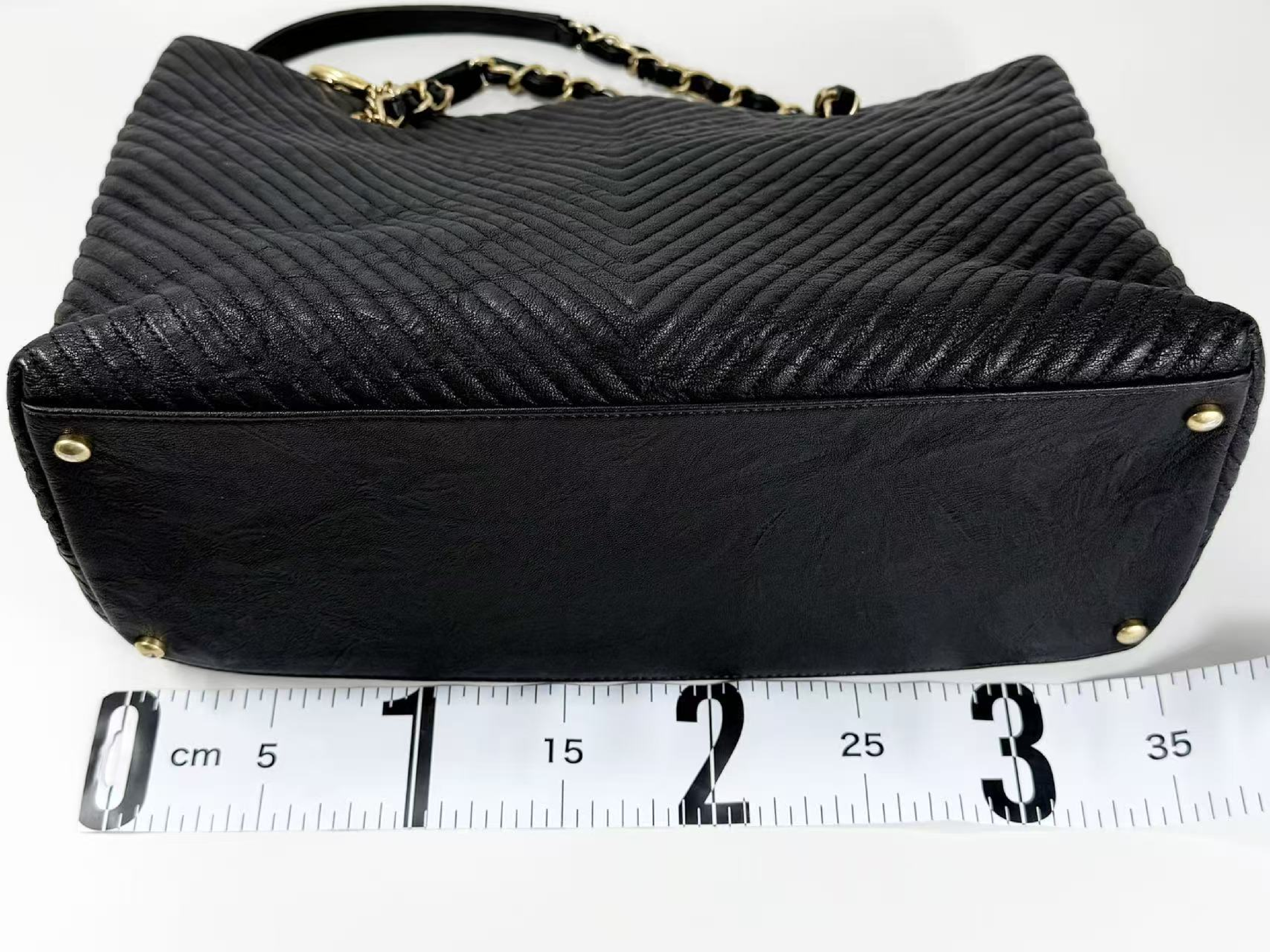 Black Chevron Wrinkled Coco Coin Charm Tote Bag, W35/H23/D15cm (approx.), Serial Number , with Authenticity Card, Dust Bag, and Seal. Vintage Gold Hardware. 21776726 Tote Bag — view 5