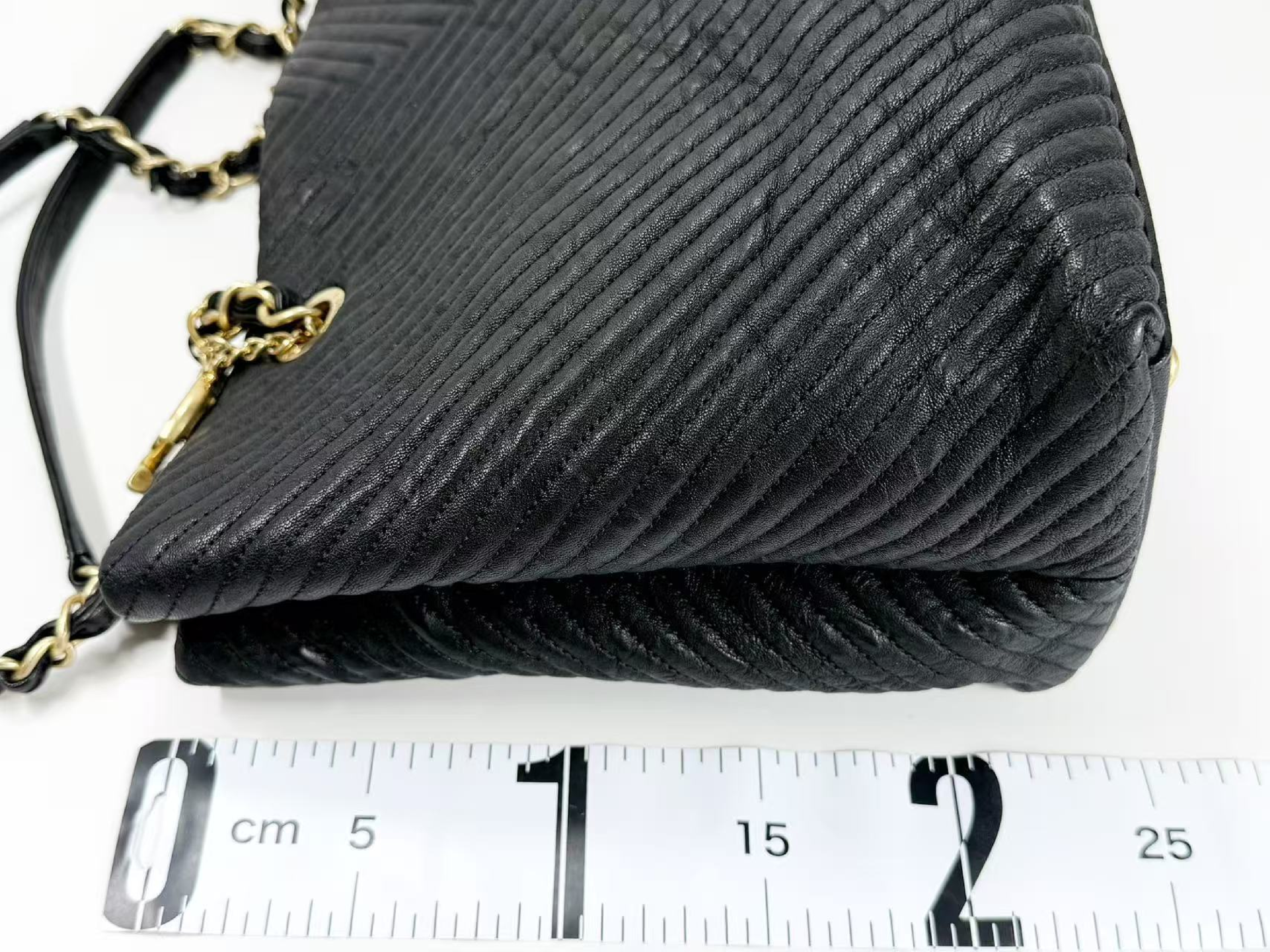 Black Chevron Wrinkled Coco Coin Charm Tote Bag, W35/H23/D15cm (approx.), Serial Number , with Authenticity Card, Dust Bag, and Seal. Vintage Gold Hardware. 21776726 Tote Bag — view 6