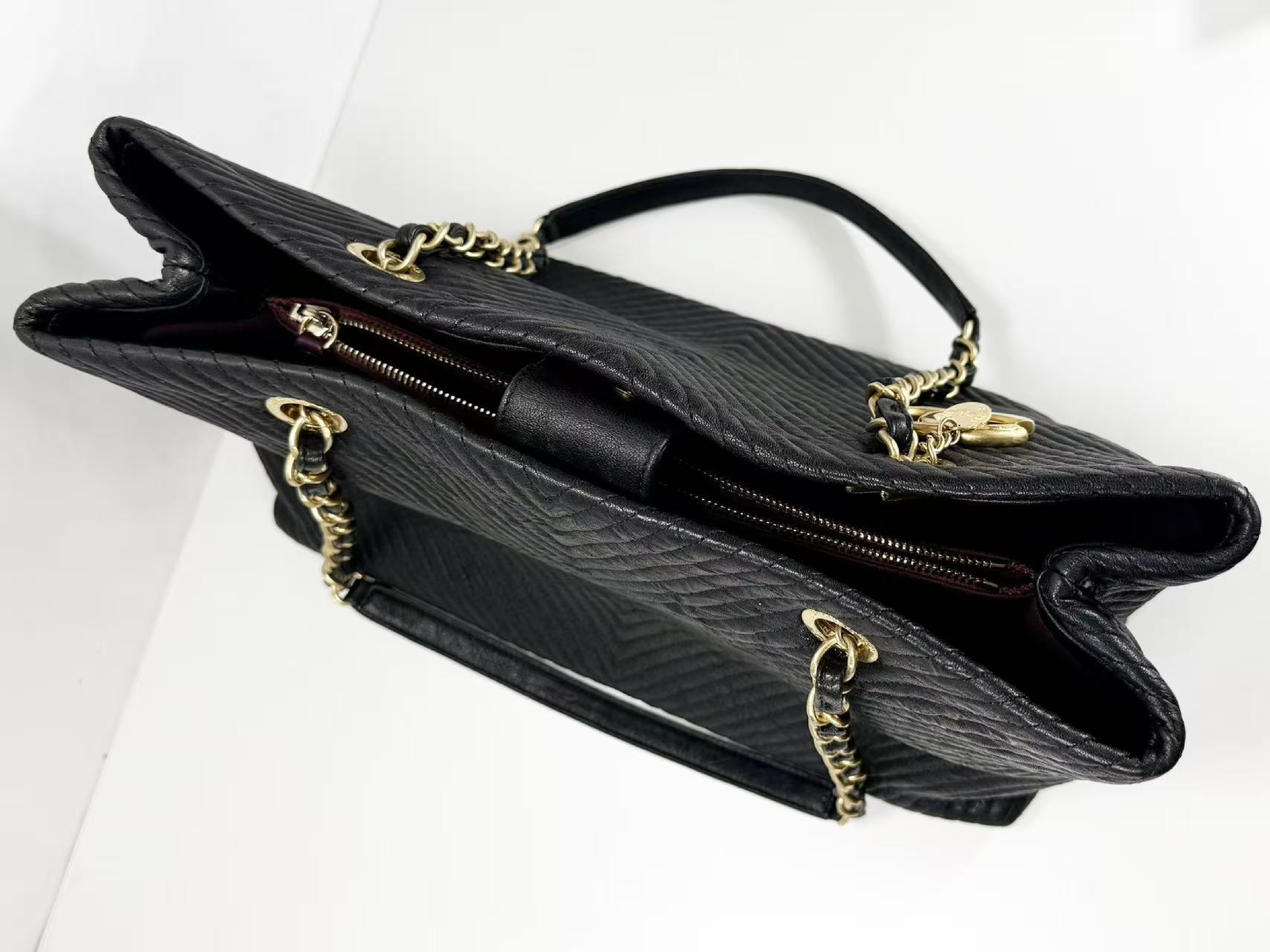 Black Chevron Wrinkled Coco Coin Charm Tote Bag, W35/H23/D15cm (approx.), Serial Number , with Authenticity Card, Dust Bag, and Seal. Vintage Gold Hardware. 21776726 Tote Bag — view 8