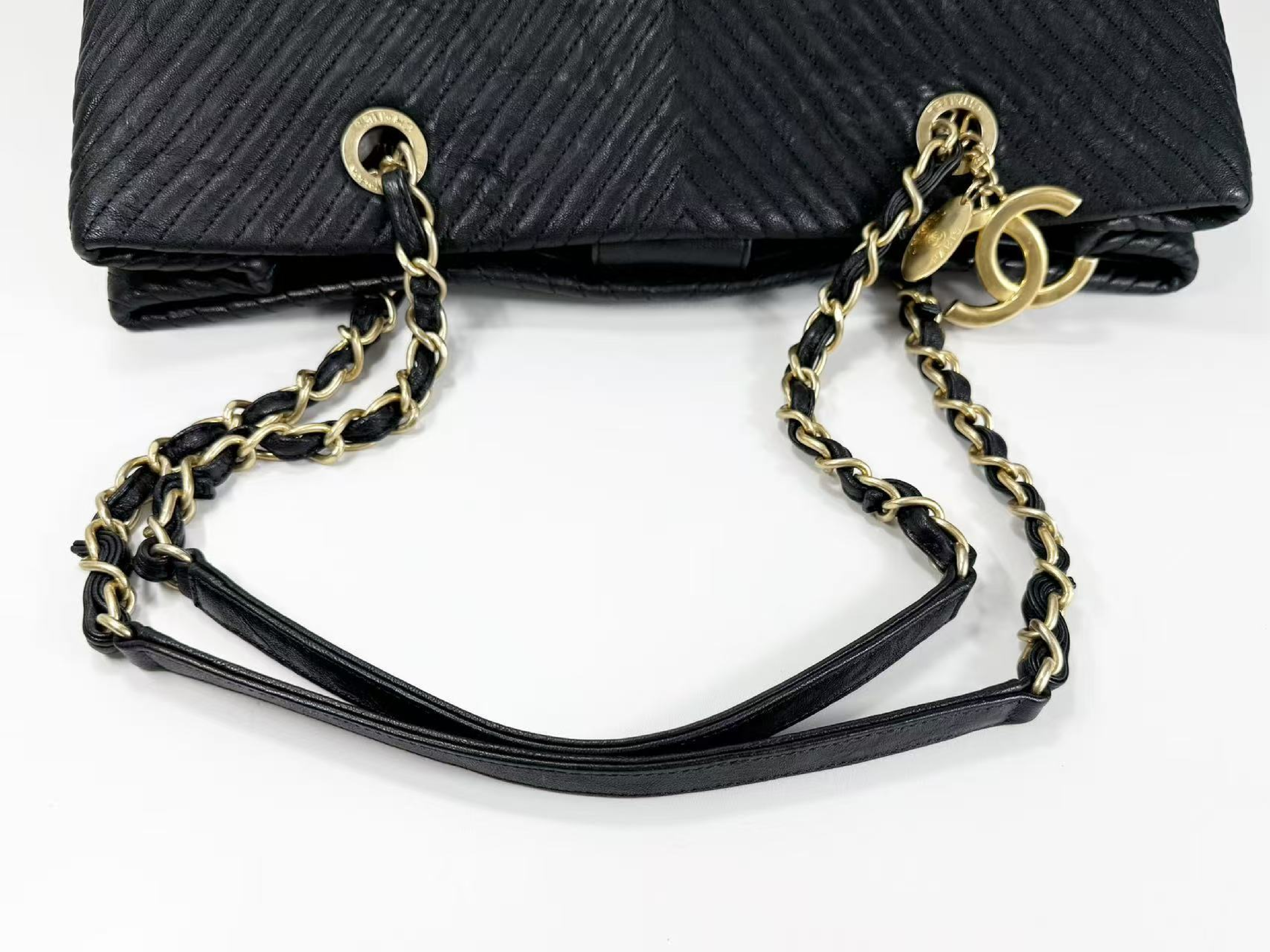 Black Chevron Wrinkled Coco Coin Charm Tote Bag, W35/H23/D15cm (approx.), Serial Number , with Authenticity Card, Dust Bag, and Seal. Vintage Gold Hardware. 21776726 Tote Bag — view 9