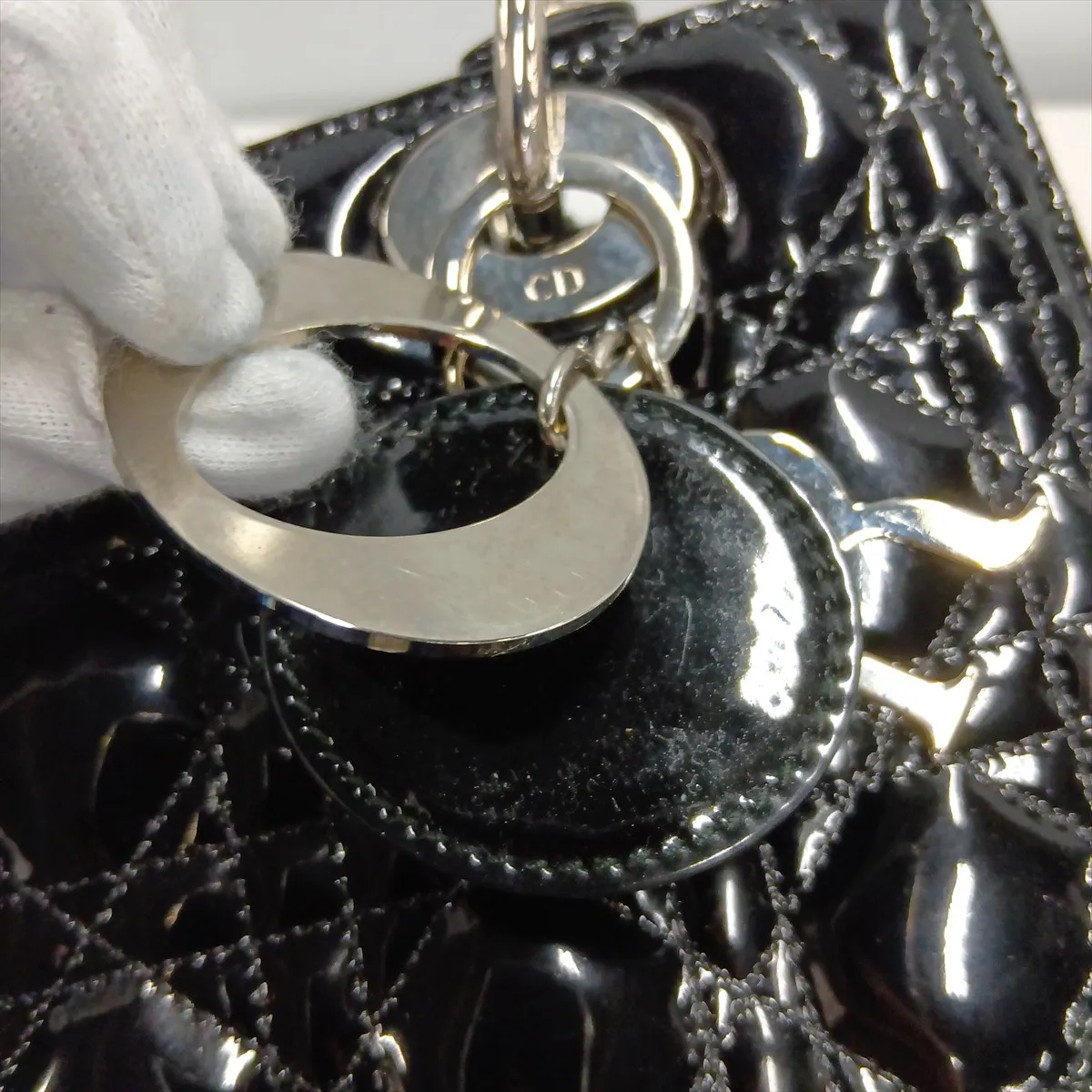 Lady Dior Cannage Patent Leather 2-Way Handbag, Black — view 14