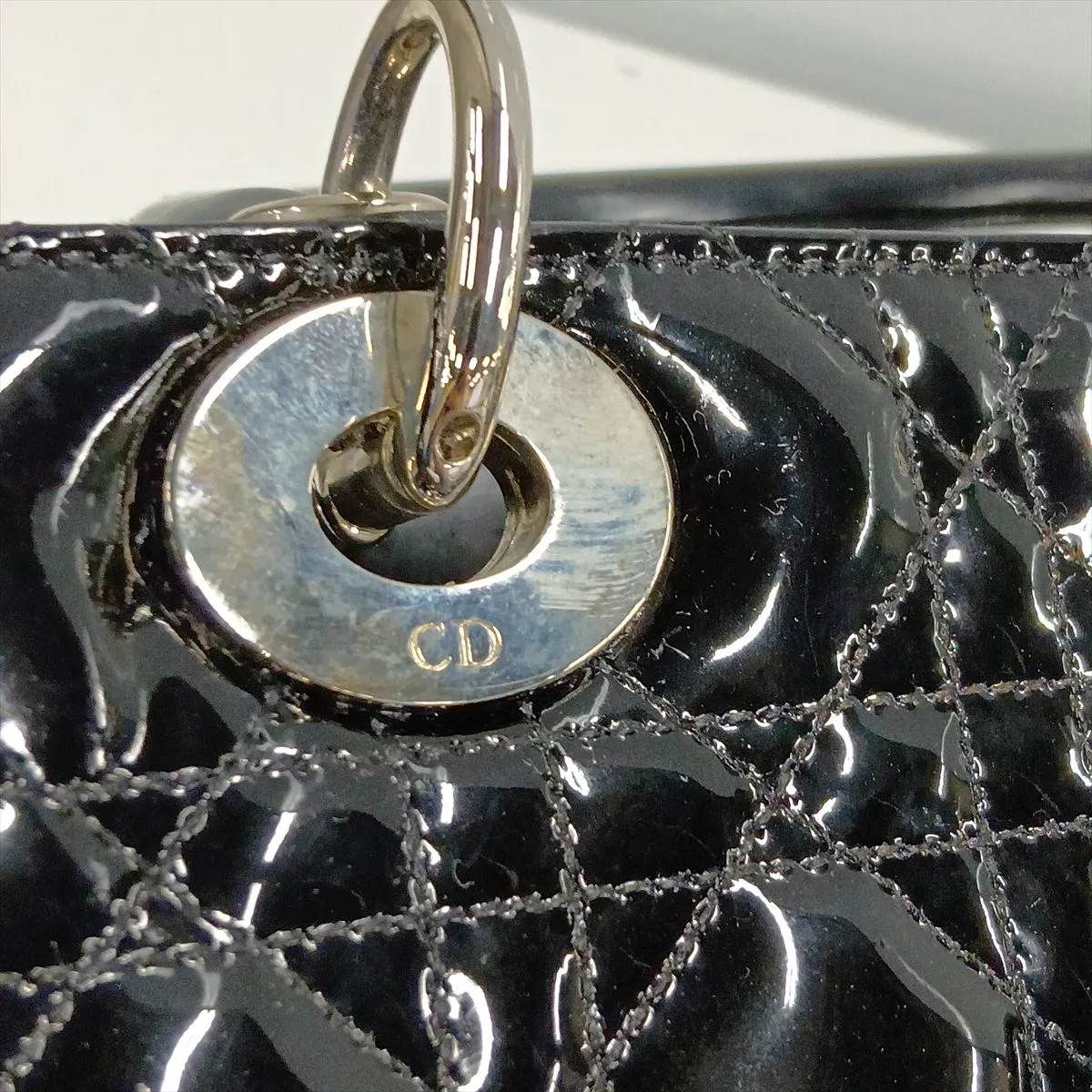 Lady Dior Cannage Patent Leather 2-Way Handbag, Black — view 15