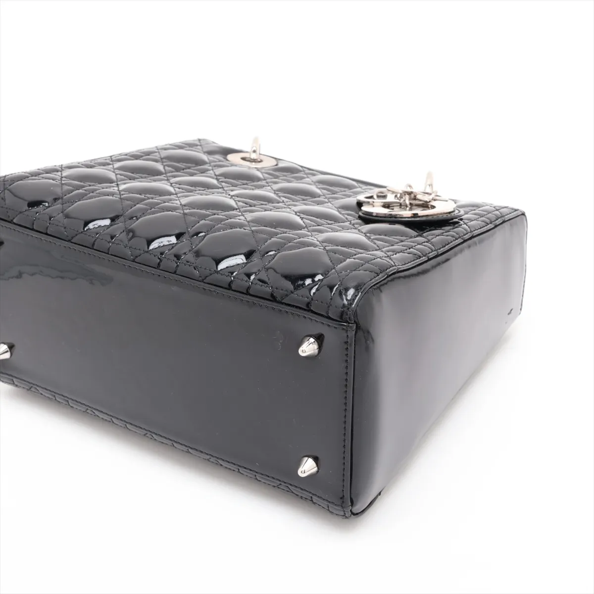 Lady Dior Cannage Patent Leather 2-Way Handbag, Black — view 3
