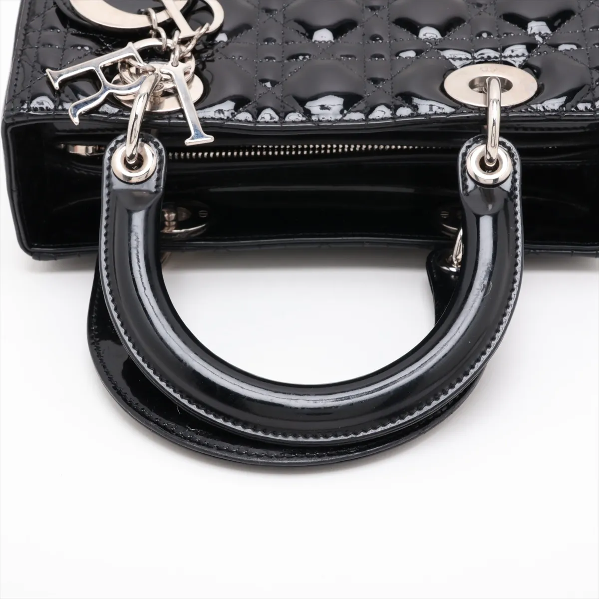 Lady Dior Cannage Patent Leather 2-Way Handbag, Black — view 5
