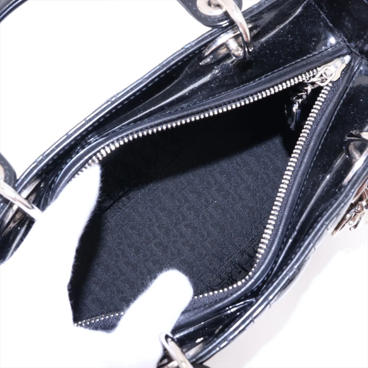 Lady Dior Cannage Patent Leather 2-Way Handbag, Black — view 8