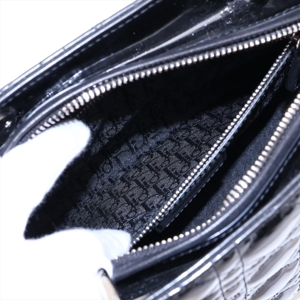 Lady Dior Cannage Patent Leather 2-Way Handbag, Black — view 9