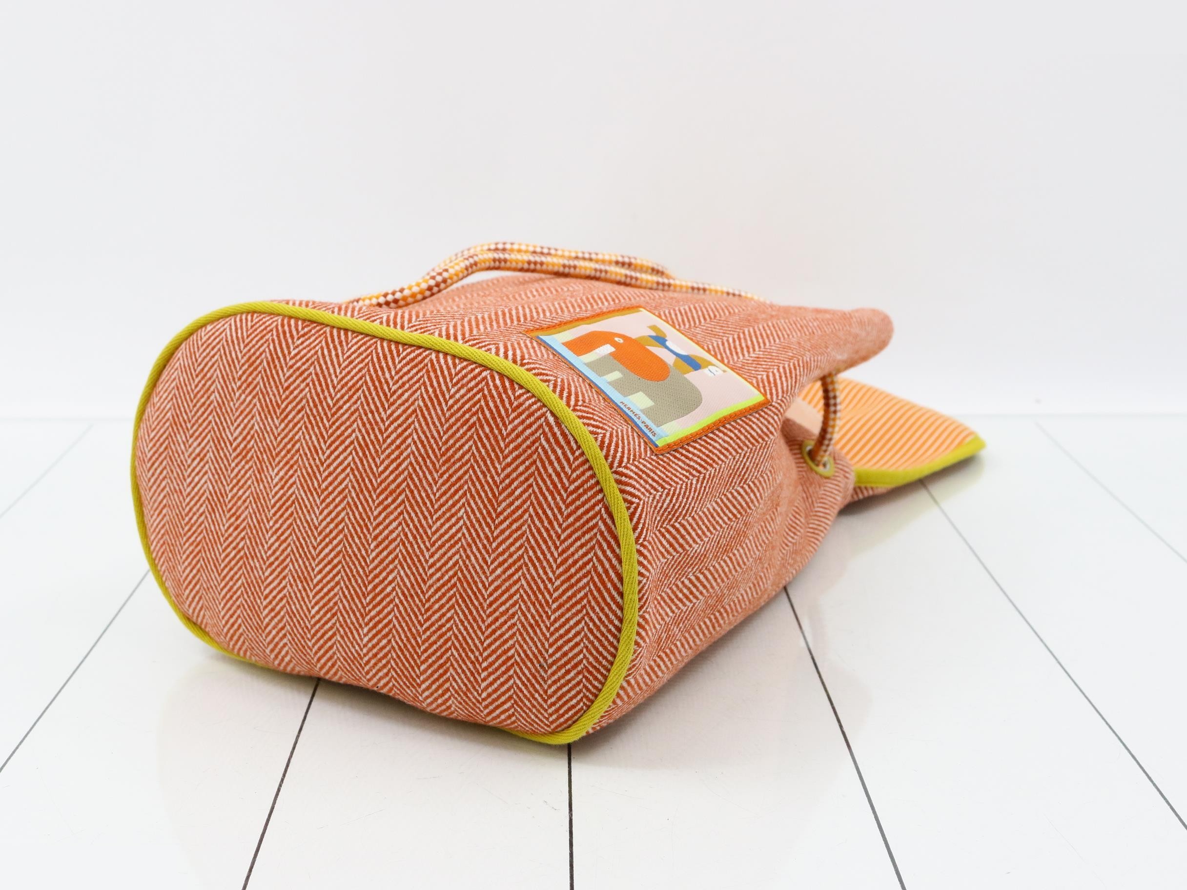 Hermès Animaux Bloch Toile Chevron Tuile Backpack — view 6