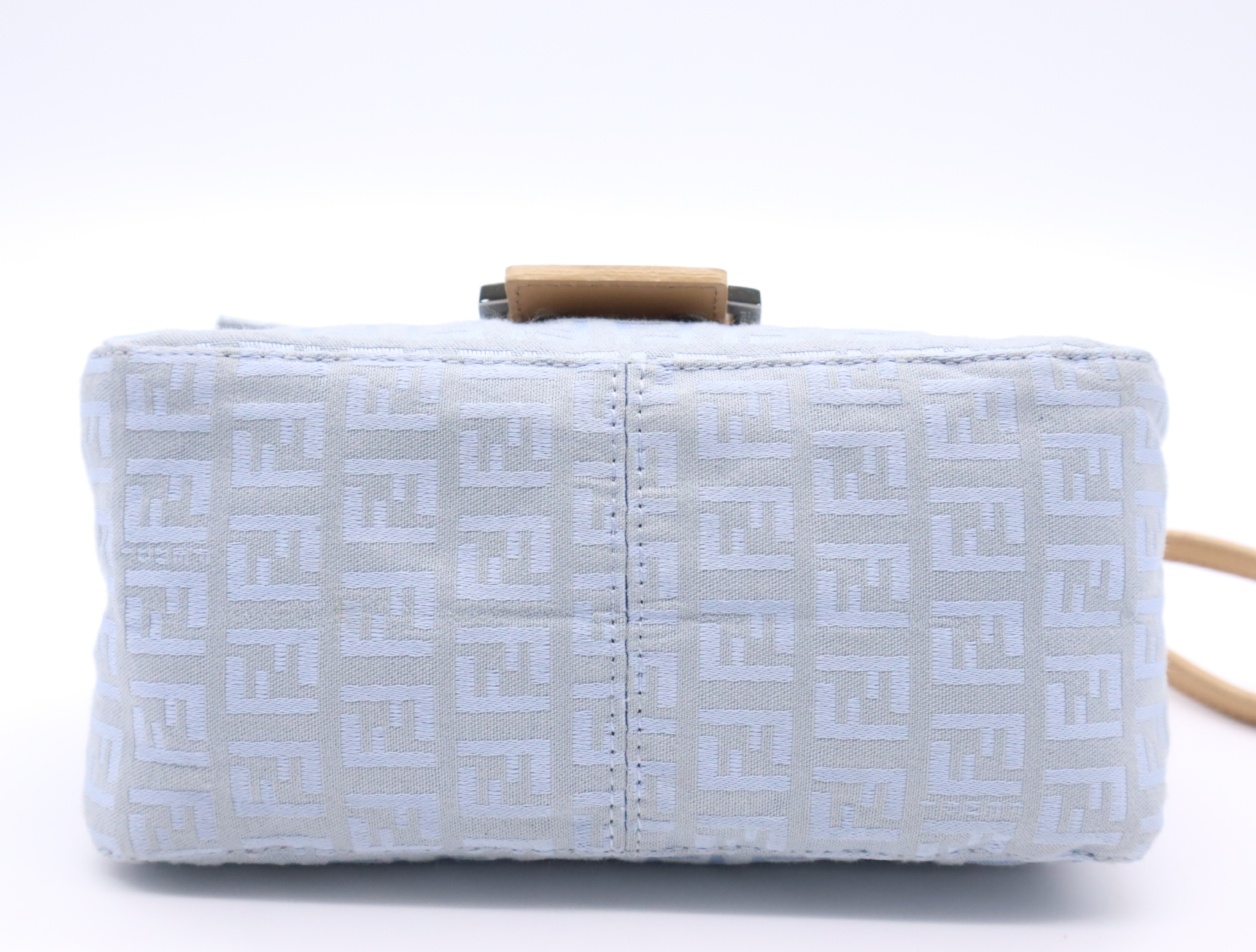 8BR180 Canvas x Leather Mini Mamma Bucket Shoulder Bag, Light Blue Handbag — view 4