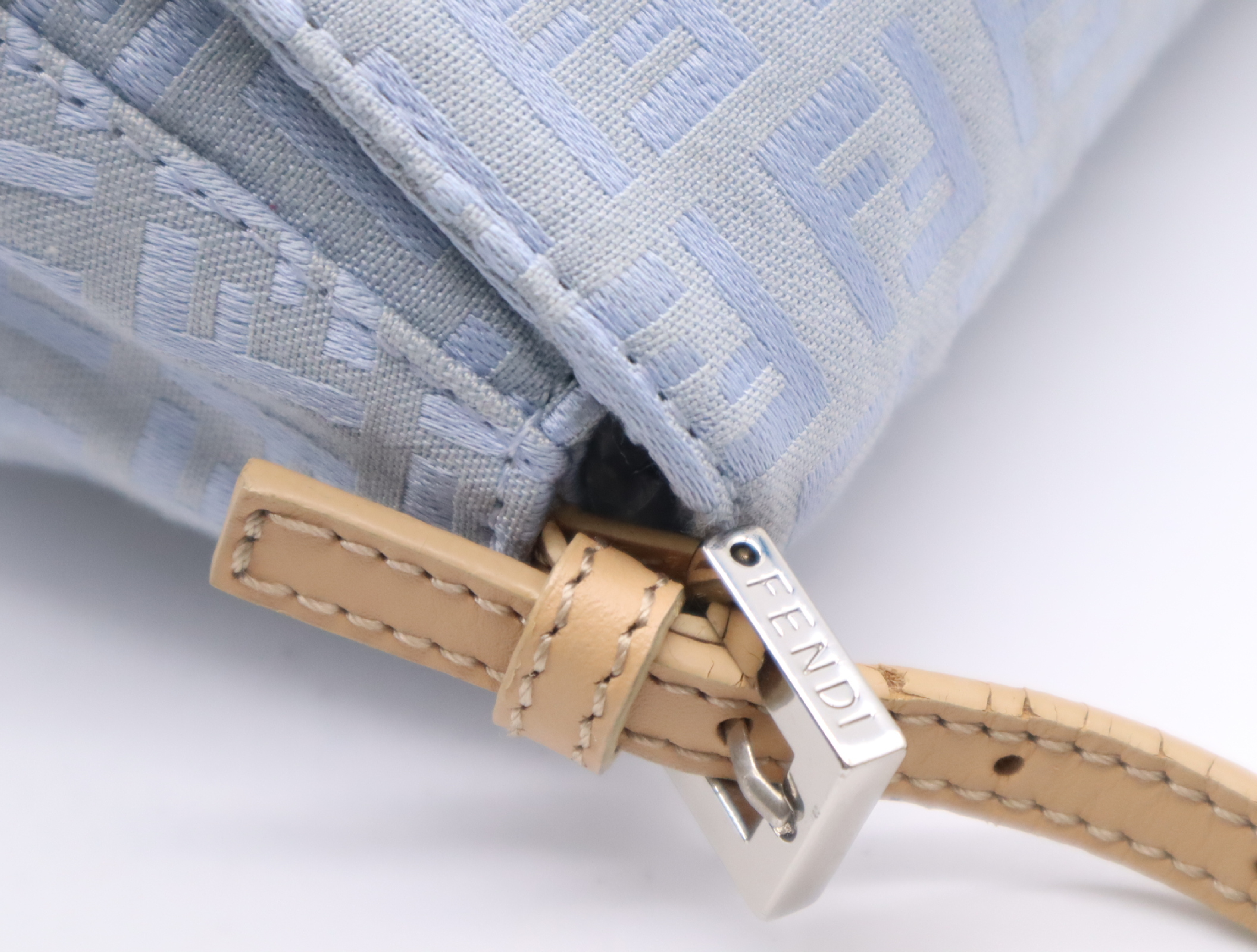 8BR180 Canvas x Leather Mini Mamma Bucket Shoulder Bag, Light Blue Handbag — view 8