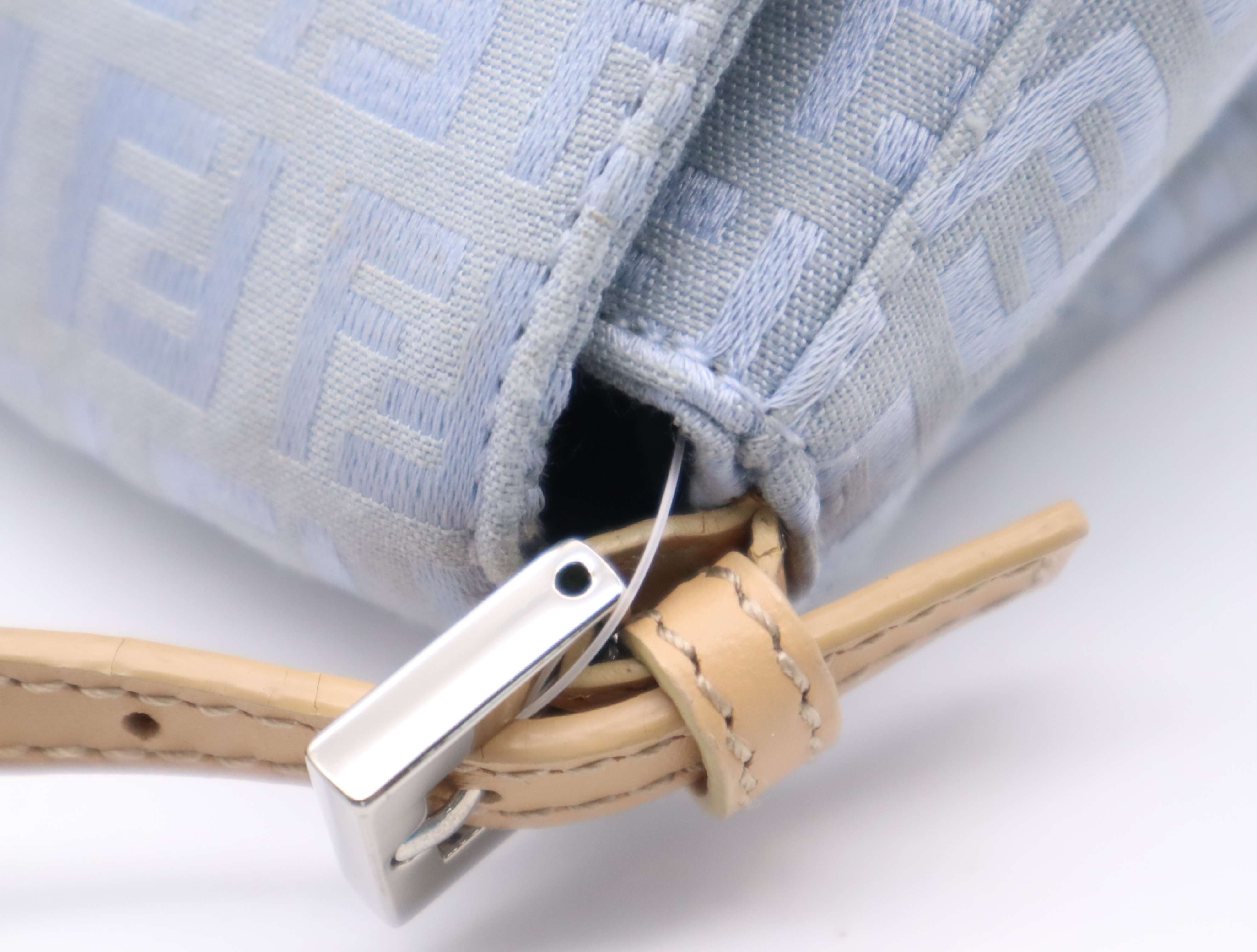 8BR180 Canvas x Leather Mini Mamma Bucket Shoulder Bag, Light Blue Handbag — view 9