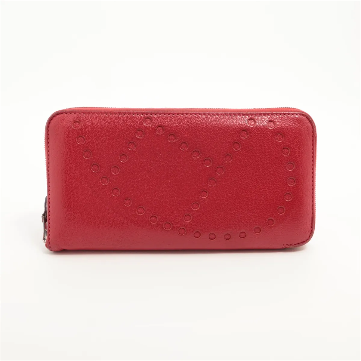 Evelyne Long Chevre Mysore Round Zip Wallet, Red, Silver Hardware P: 2012