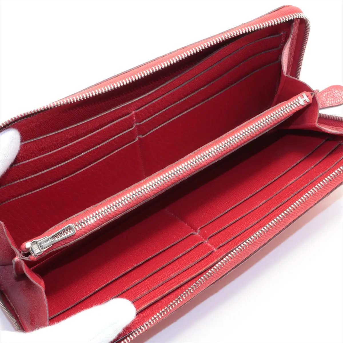 Evelyne Long Chevre Mysore Round Zip Wallet, Red, Silver Hardware P: 2012 — view 3