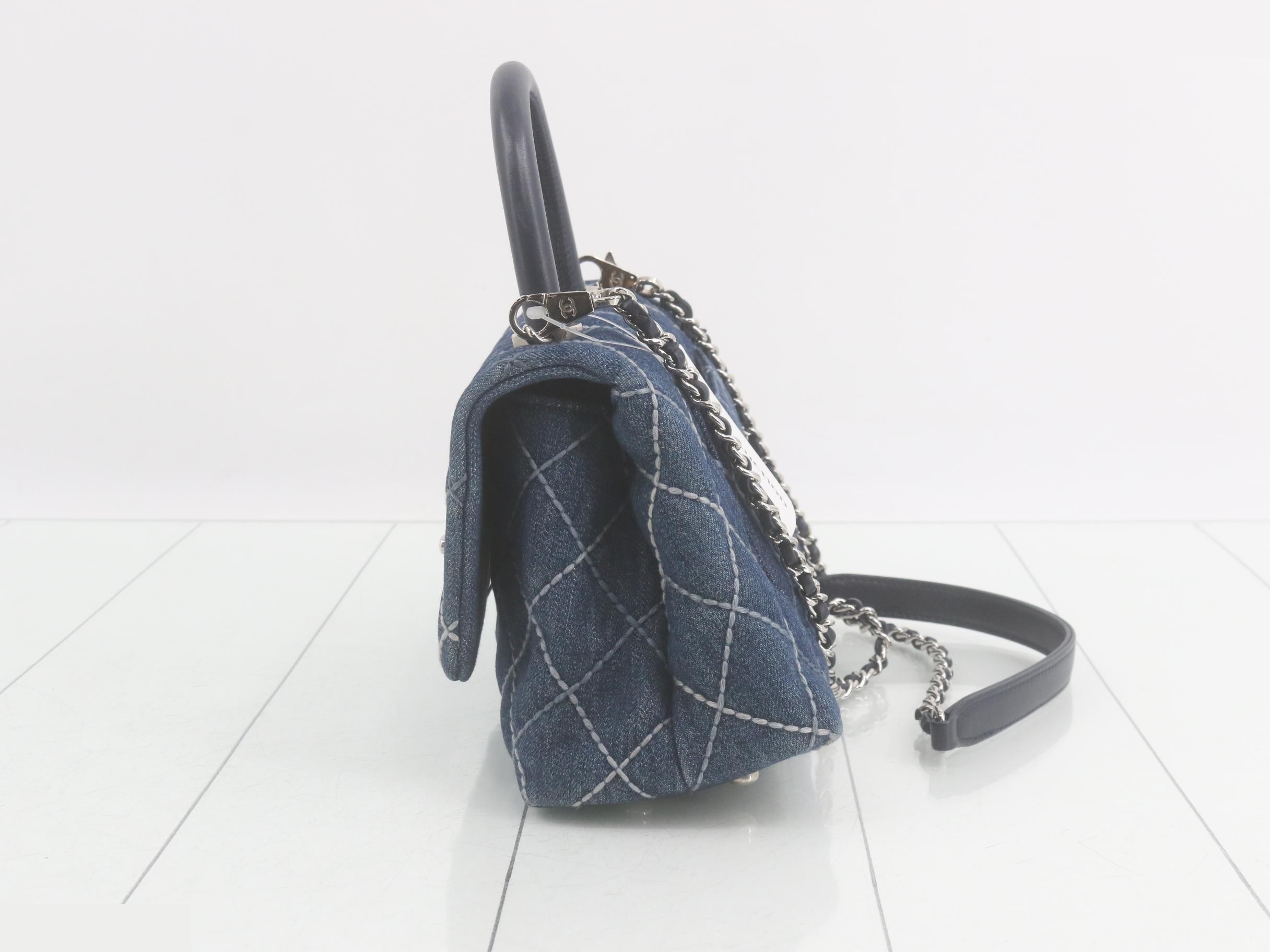 Denim Matelassé Top Handle 2-Way Chain Shoulder Bag (Series 27) — view 3