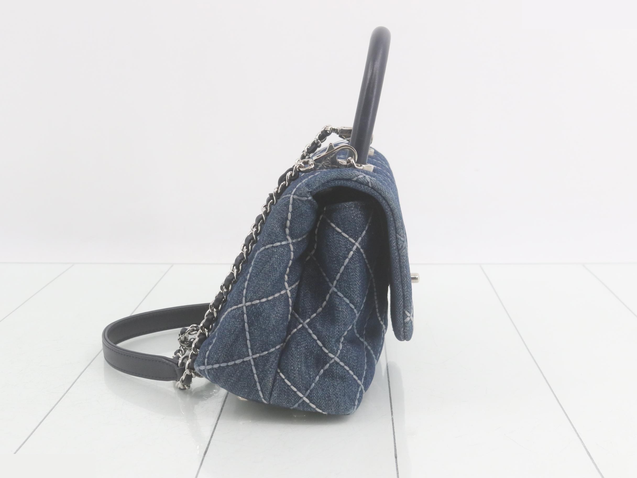 Denim Matelassé Top Handle 2-Way Chain Shoulder Bag (Series 27) — view 4