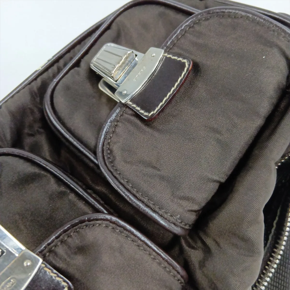 Tessuto Nylon x Leather Handbag, Brown — view 15