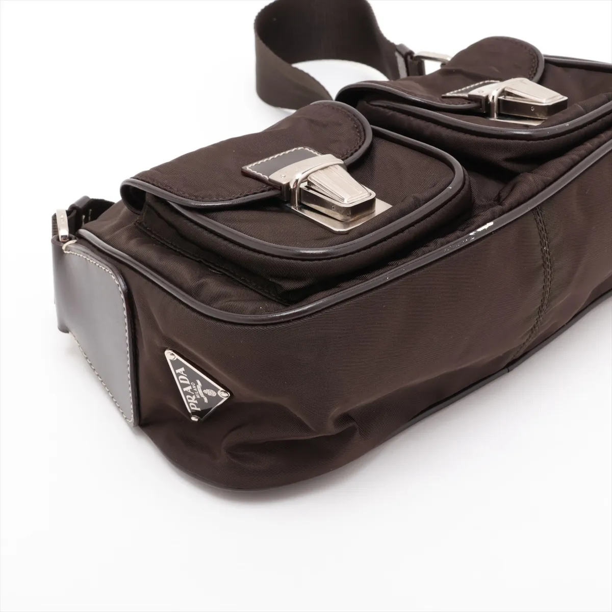 Tessuto Nylon x Leather Handbag, Brown — view 4